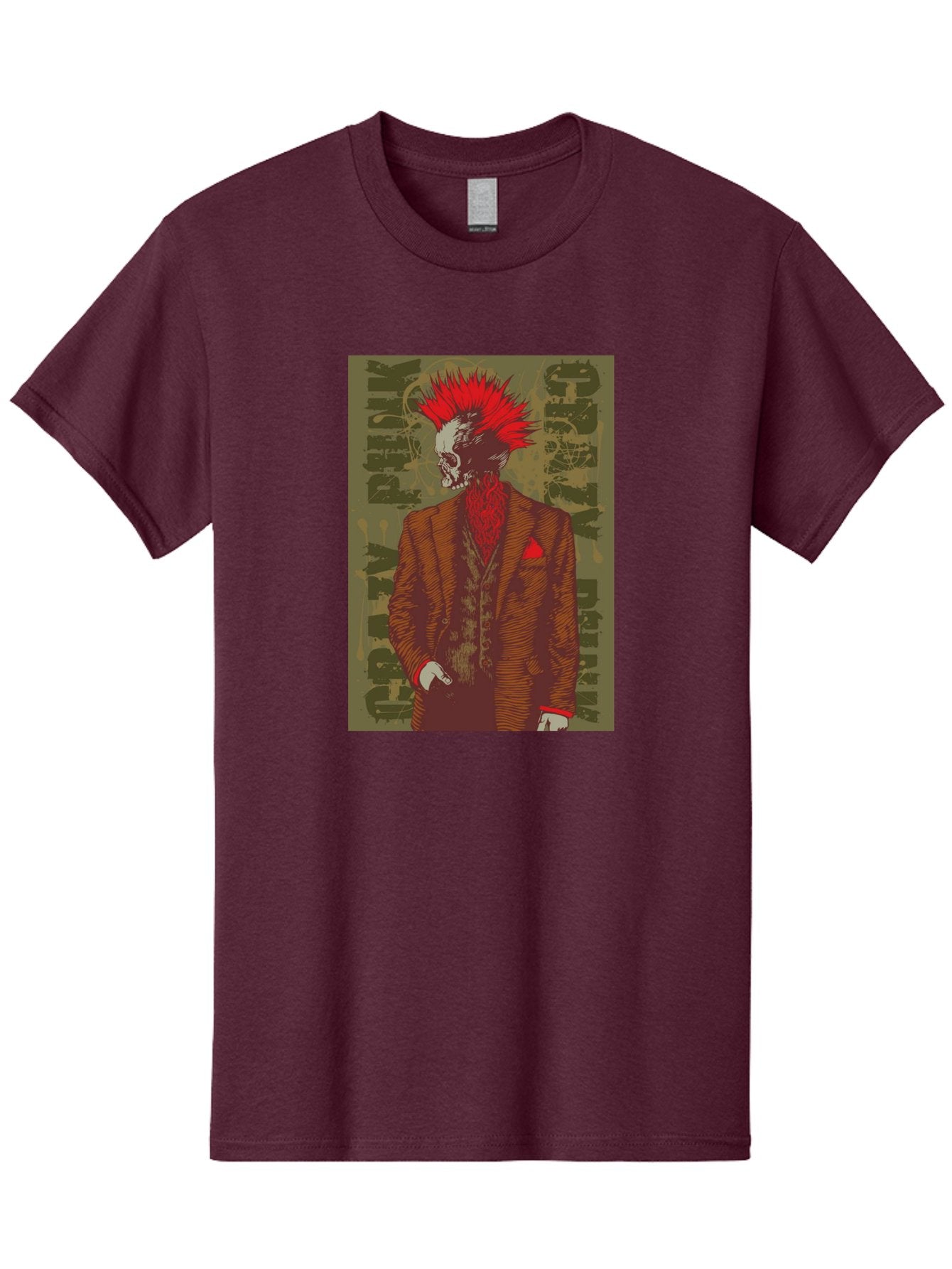 Crazy Punk Men'S Graphic Tee, 100% Cotton, Comfortable Casual Summer Wear, Machine Washable, Punk Rock Skeleton, Spiky Red Hair, Brown Suit, Red Pocket Square, Dark Art, Grunge Style, Rock And Roll, Punk Fashion, Edgy Aesthetic Aae212 3