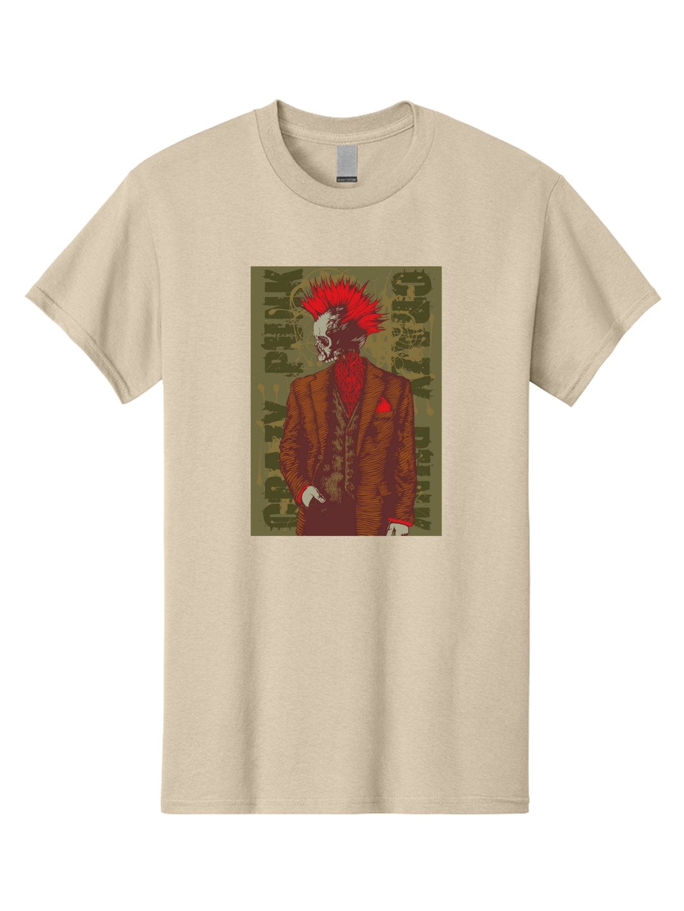 Crazy Punk Men'S Graphic Tee, 100% Cotton, Comfortable Casual Summer Wear, Machine Washable, Punk Rock Skeleton, Spiky Red Hair, Brown Suit, Red Pocket Square, Dark Art, Grunge Style, Rock And Roll, Punk Fashion, Edgy Aesthetic Aae212 10