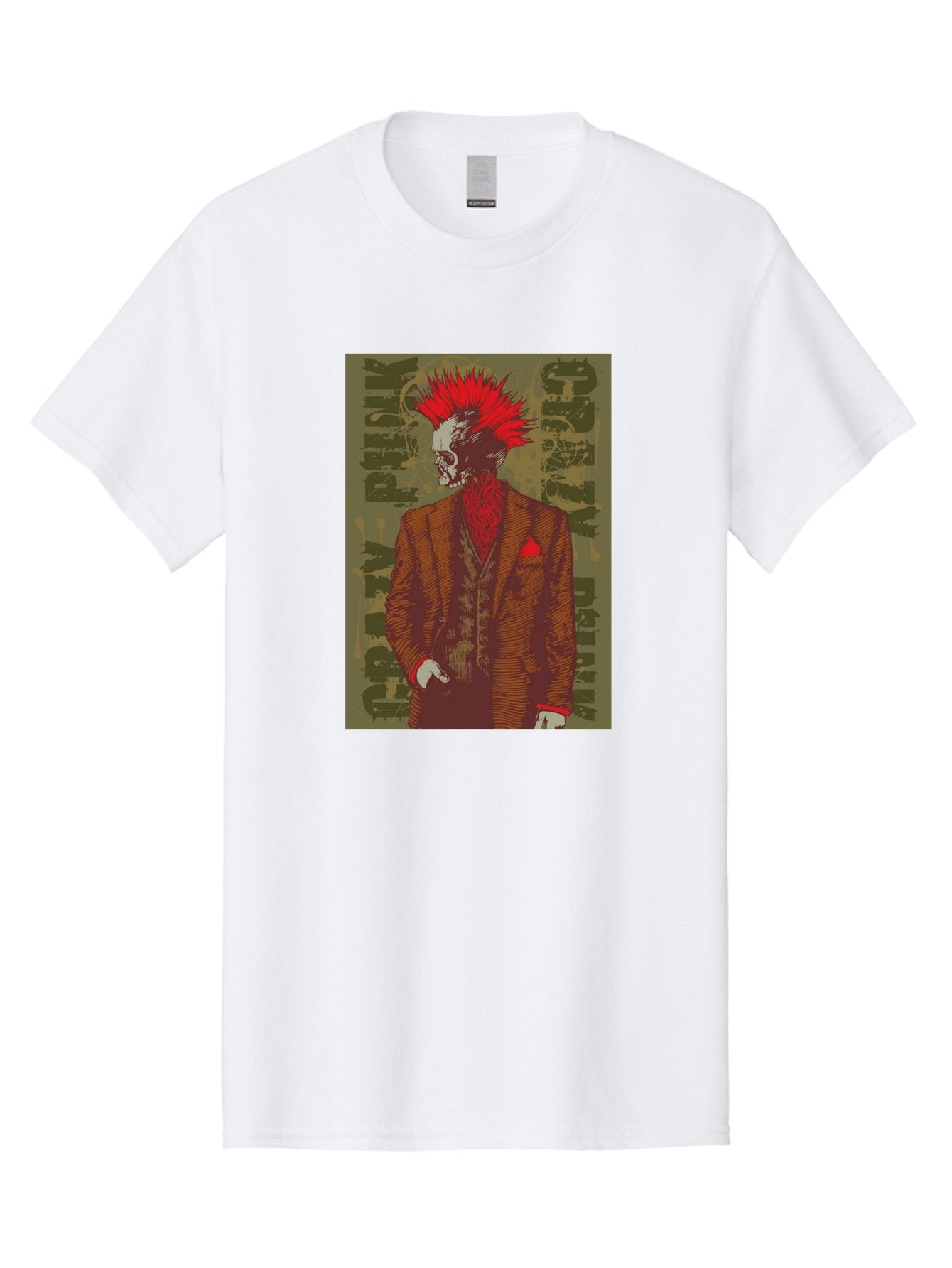 Crazy Punk Men'S Graphic Tee, 100% Cotton, Comfortable Casual Summer Wear, Machine Washable, Punk Rock Skeleton, Spiky Red Hair, Brown Suit, Red Pocket Square, Dark Art, Grunge Style, Rock And Roll, Punk Fashion, Edgy Aesthetic Aae212 5