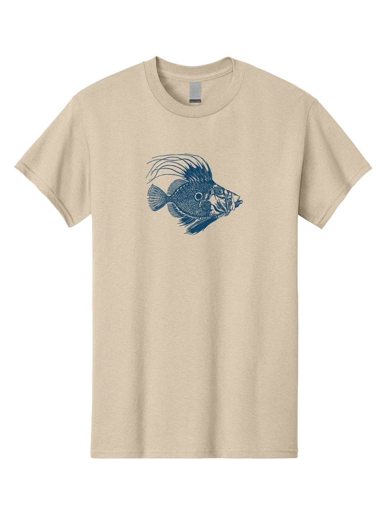 Crestthorn Fish Men'S Graphic Tee, 100% Cotton, Comfortable Casual Summer Wear, Machine Washable, Blue Fish, Detailed Illustration, Marine Life, Aquatic Animal, Fins, Scales, Underwater World, Ocean Creature, Vibrant Artwork, Textured Design, Aae213 7