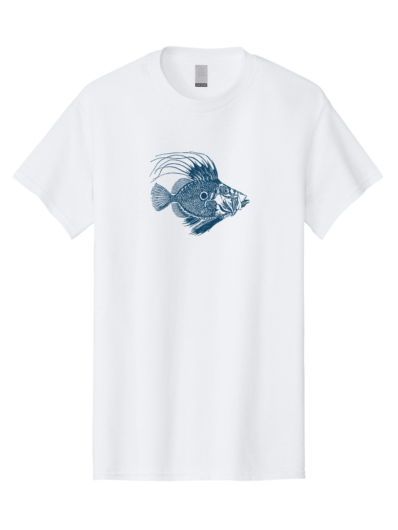 Crestthorn Fish Men'S Graphic Tee, 100% Cotton, Comfortable Casual Summer Wear, Machine Washable, Blue Fish, Detailed Illustration, Marine Life, Aquatic Animal, Fins, Scales, Underwater World, Ocean Creature, Vibrant Artwork, Textured Design, Aae213 7
