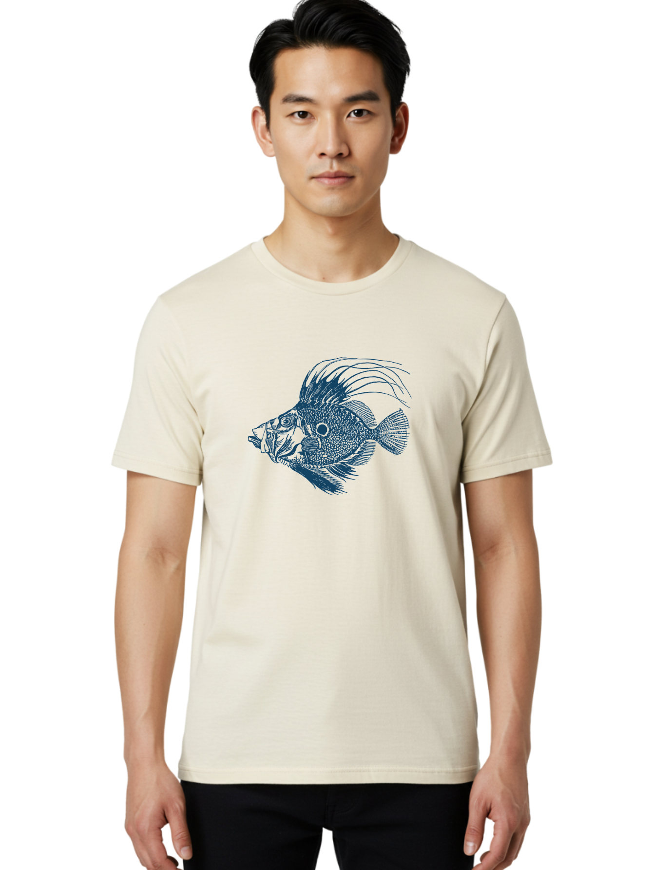 Crestthorn Fish 2 Men'S Graphic Tee, 100% Cotton, Comfortable Casual Summer Wear, Machine Washable, Cichlid Fish Illustration, Aquatic Life, Detailed Drawing, Blue And Green Hues, Fins And Scales, Freshwater Fish, Ocean Creature, Modern Art, Aae214 8