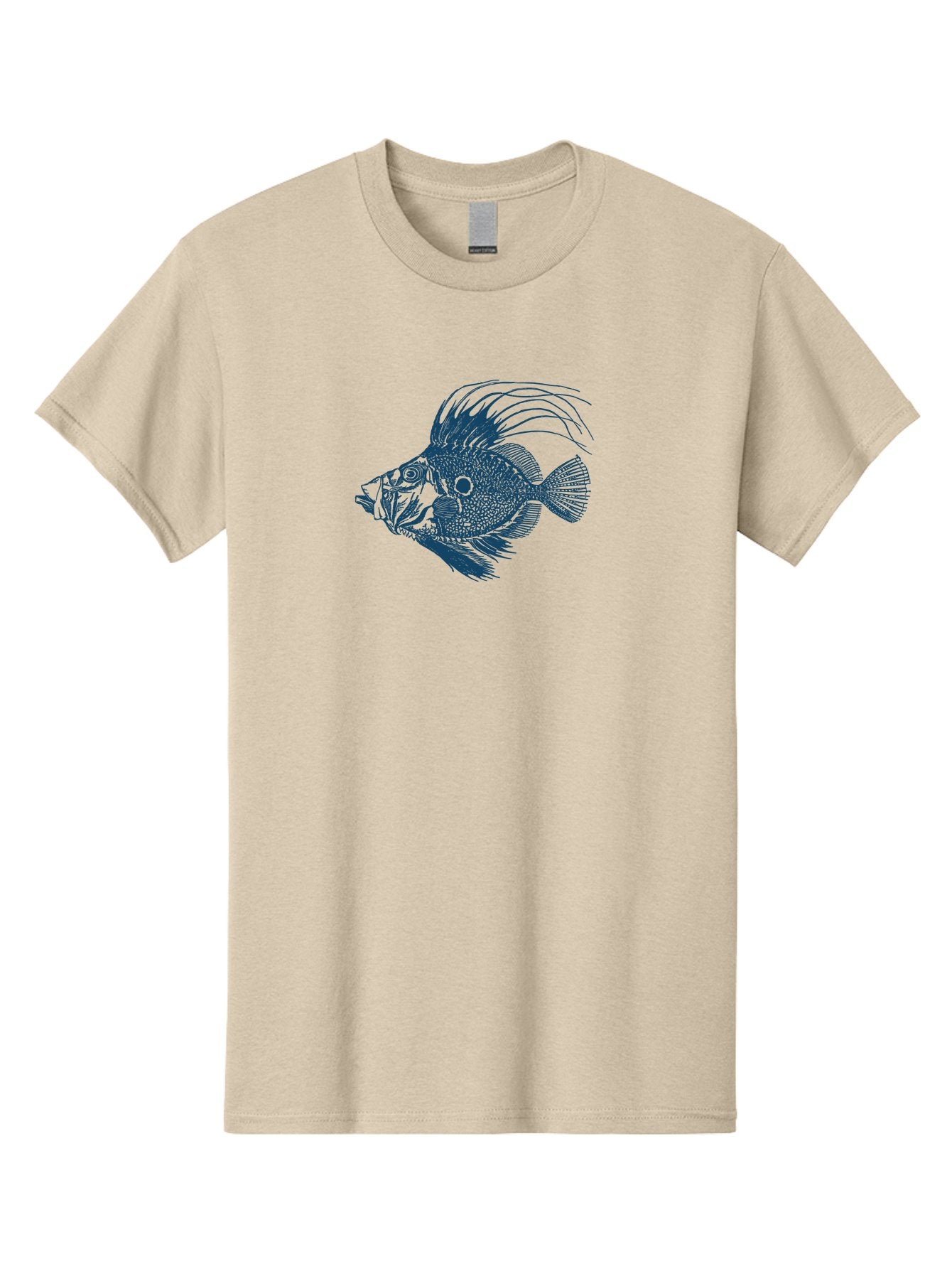 Crestthorn Fish 2 Men'S Graphic Tee, 100% Cotton, Comfortable Casual Summer Wear, Machine Washable, Cichlid Fish Illustration, Aquatic Life, Detailed Drawing, Blue And Green Hues, Fins And Scales, Freshwater Fish, Ocean Creature, Modern Art, Aae214