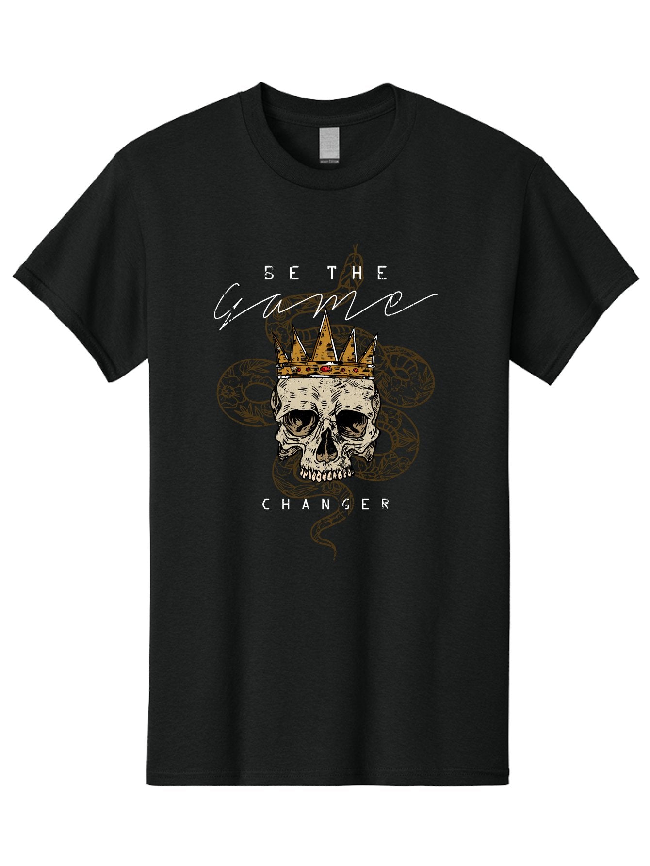 Crown Skull Men'S Graphic Tee, 100% Cotton, Comfortable Casual Summer Wear, Machine Washable, Skull With Crown And Snake, Game Changer, Motivational Quote, Skull Art, Crowned Skull, Snake Illustration, Bold Graphics, Edgy Design, Aae216 9