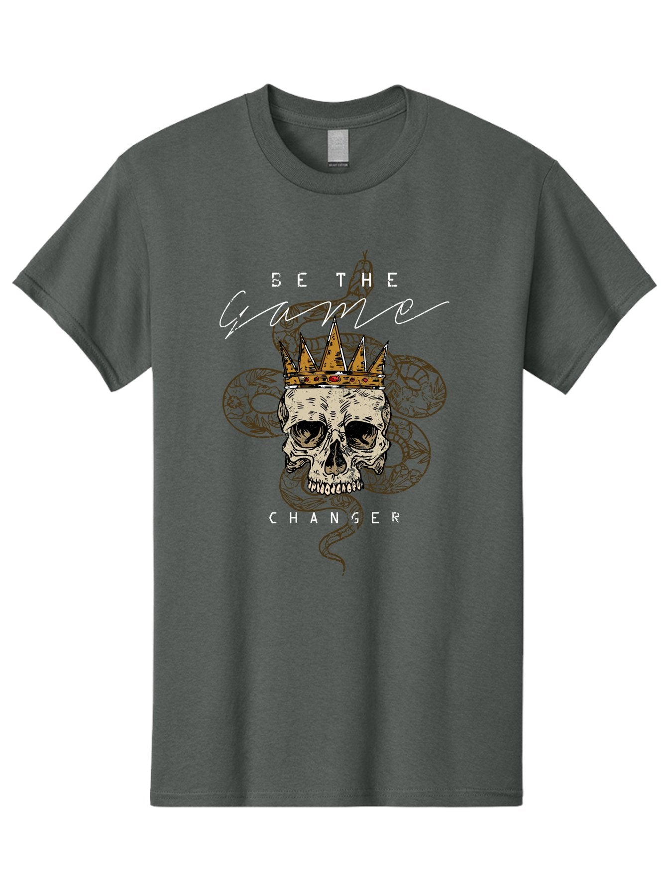 Crown Skull Men'S Graphic Tee, 100% Cotton, Comfortable Casual Summer Wear, Machine Washable, Skull With Crown And Snake, Game Changer, Motivational Quote, Skull Art, Crowned Skull, Snake Illustration, Bold Graphics, Edgy Design, Aae216 13