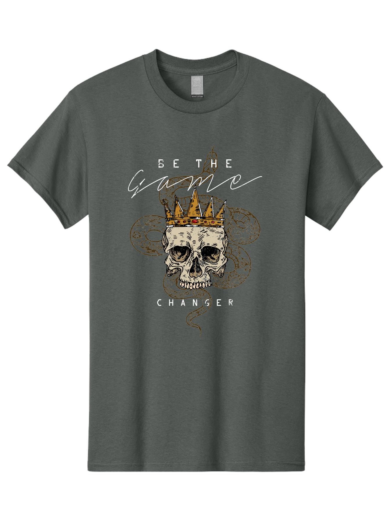 Crown Skull Men'S Graphic Tee, 100% Cotton, Comfortable Casual Summer Wear, Machine Washable, Skull With Crown And Snake, Game Changer, Motivational Quote, Skull Art, Crowned Skull, Snake Illustration, Bold Graphics, Edgy Design, Aae216 29