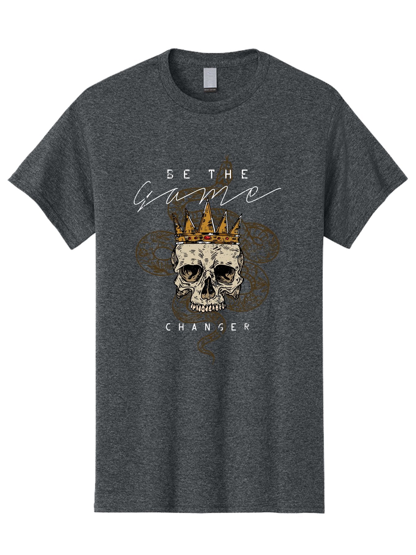 Crown Skull Men'S Graphic Tee, 100% Cotton, Comfortable Casual Summer Wear, Machine Washable, Skull With Crown And Snake, Game Changer, Motivational Quote, Skull Art, Crowned Skull, Snake Illustration, Bold Graphics, Edgy Design, Aae216