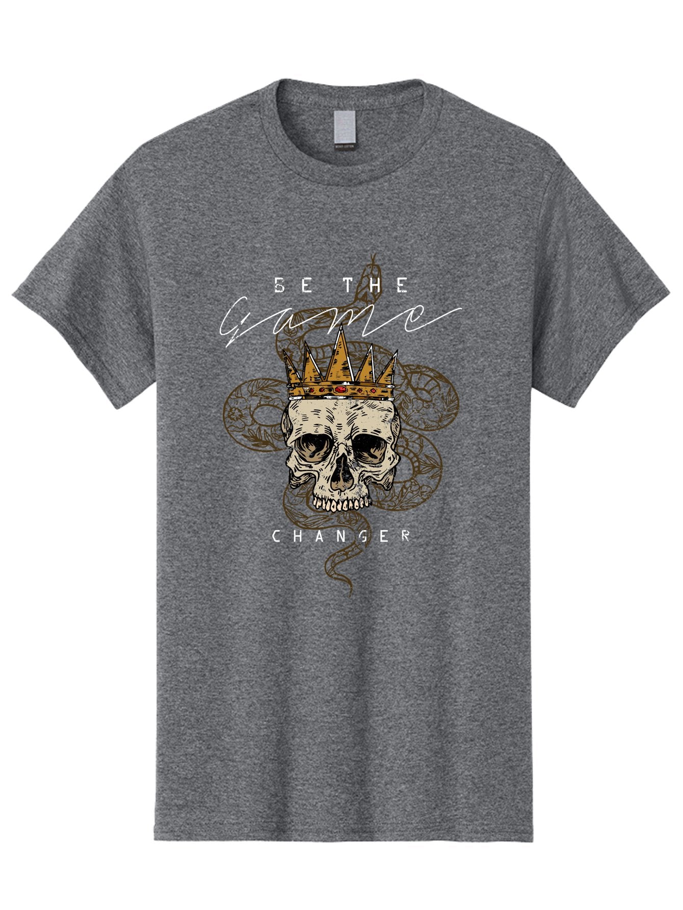 Crown Skull Men'S Graphic Tee, 100% Cotton, Comfortable Casual Summer Wear, Machine Washable, Skull With Crown And Snake, Game Changer, Motivational Quote, Skull Art, Crowned Skull, Snake Illustration, Bold Graphics, Edgy Design, Aae216 15