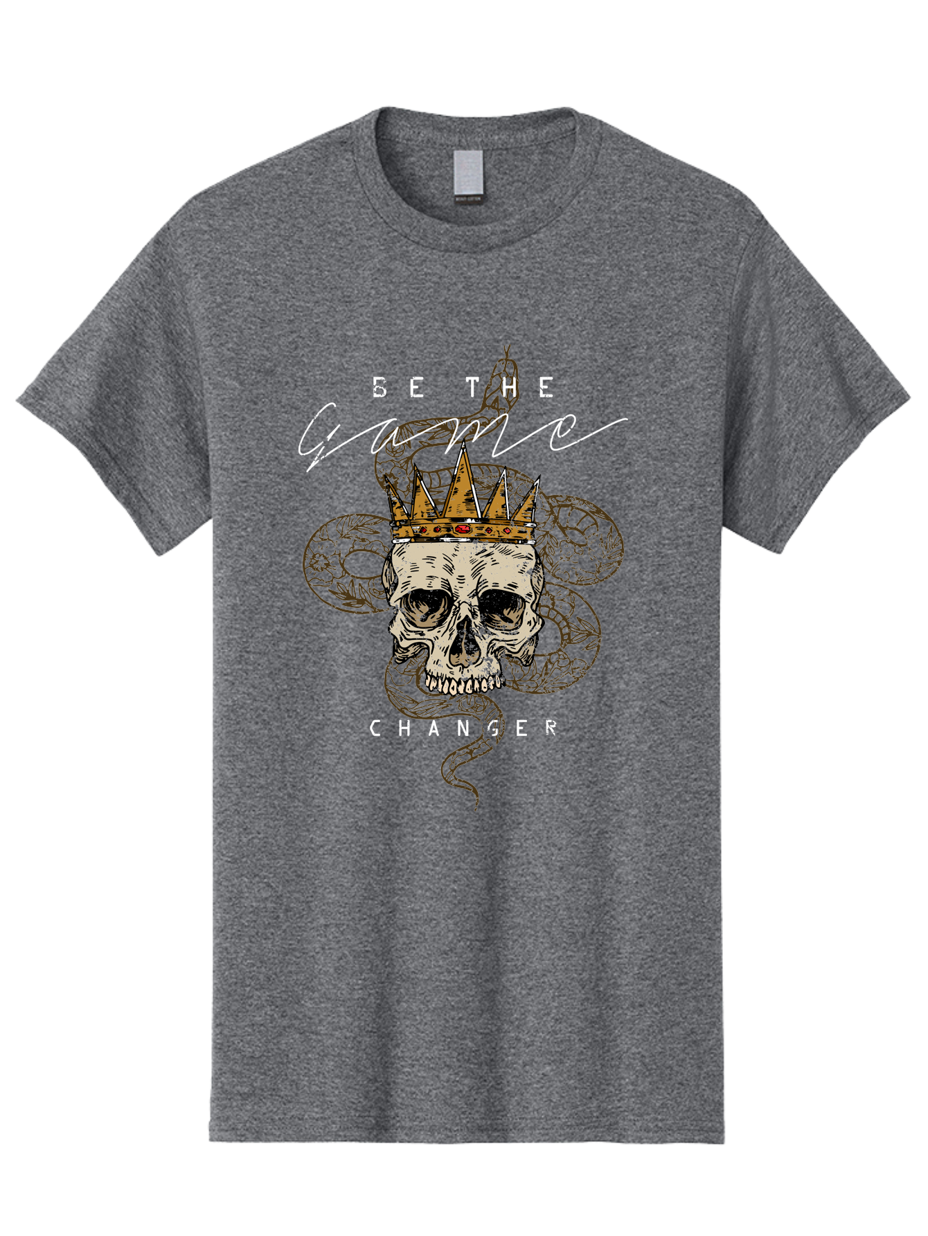 Crown Skull Men'S Graphic Tee, 100% Cotton, Comfortable Casual Summer Wear, Machine Washable, Skull With Crown And Snake, Game Changer, Motivational Quote, Skull Art, Crowned Skull, Snake Illustration, Bold Graphics, Edgy Design, Aae216