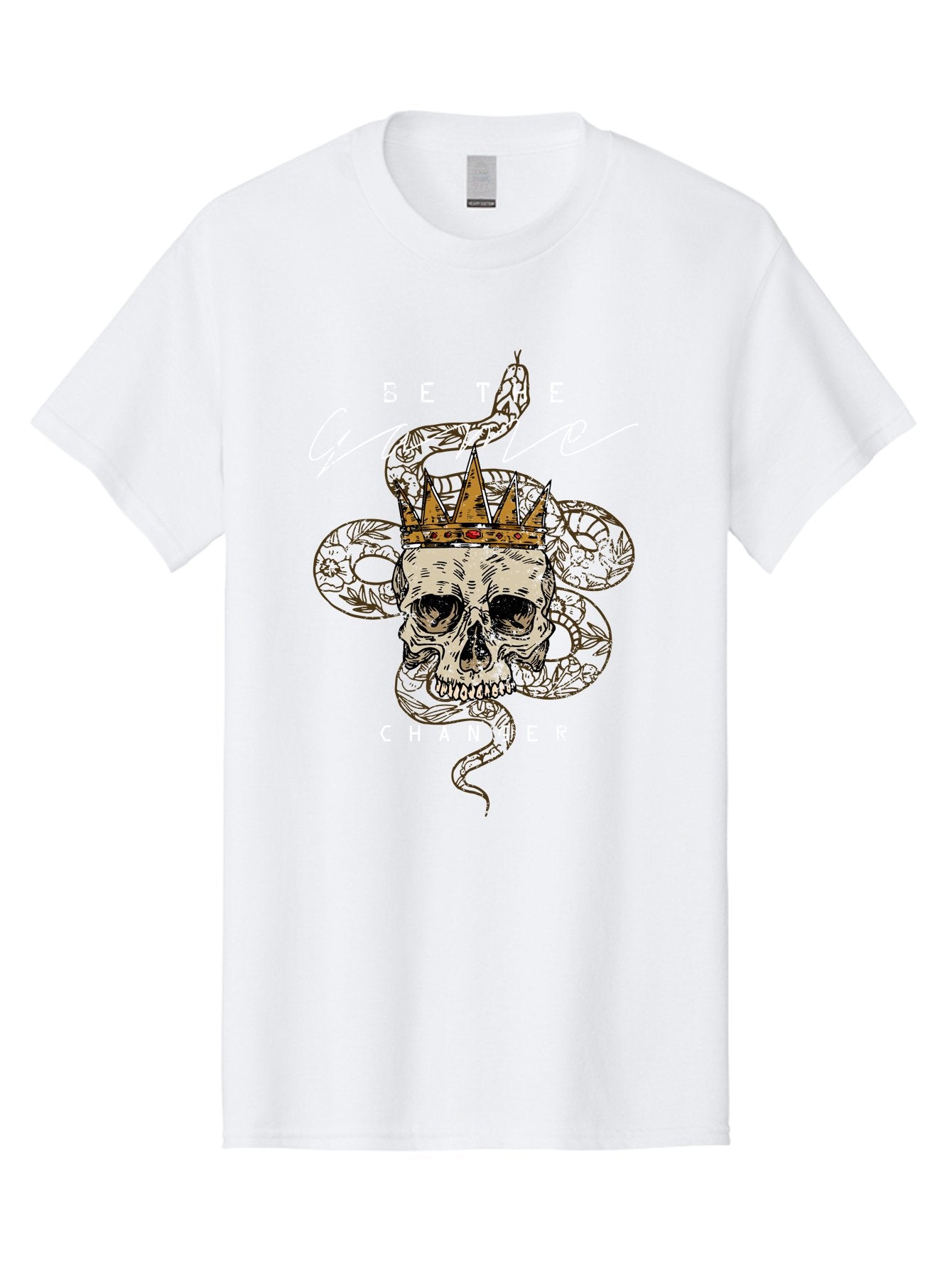 Crown Skull Men'S Graphic Tee, 100% Cotton, Comfortable Casual Summer Wear, Machine Washable, Skull With Crown And Snake, Game Changer, Motivational Quote, Skull Art, Crowned Skull, Snake Illustration, Bold Graphics, Edgy Design, Aae216 8