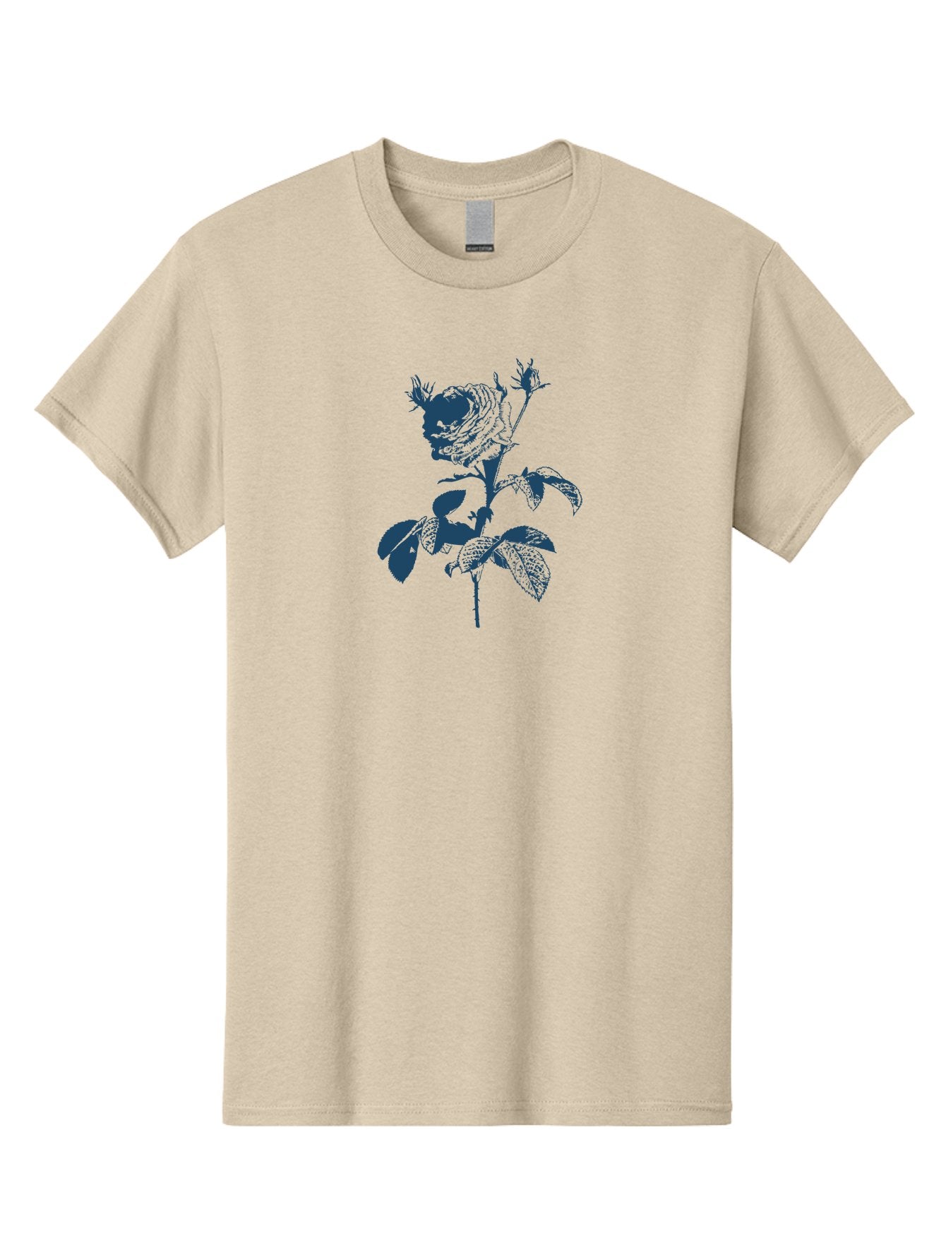 Dark Bloom Rose Men'S Graphic Tee, 100% Cotton, Comfortable Casual Summer Wear, Machine Washable, Blue Rose Illustration, Floral Design, Botanical Art, Flower Graphics, Rose Silhouette, Artistic Expression, Elegant Rose Aae226 5