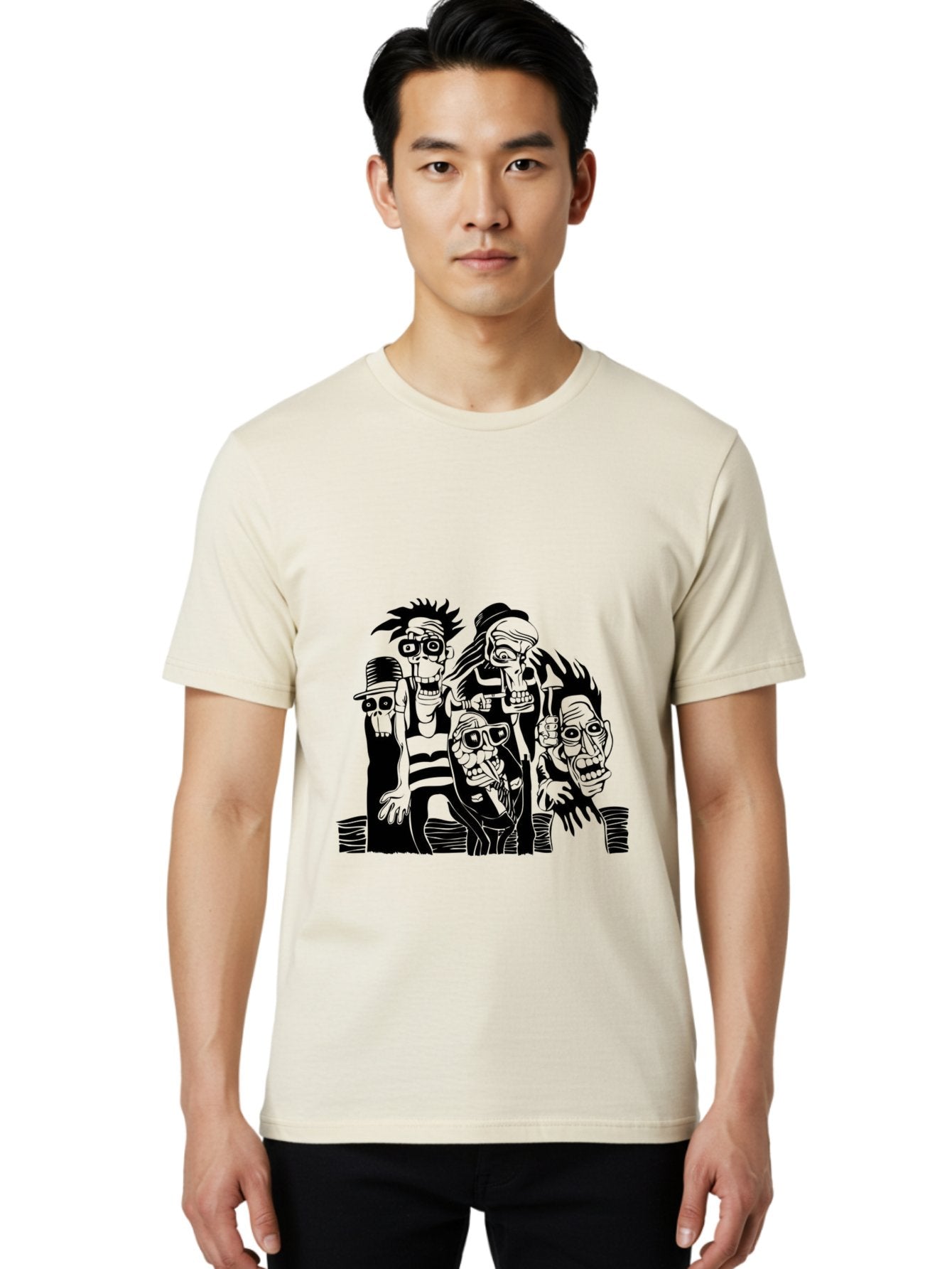 Dead Crew Men'S Graphic Tee, 100% Cotton, Comfortable Casual Summer Wear, Machine Washable, Zombies, Undead Creatures, Horror Theme, Dark Illustration, Gothic Art, Punk Style, Creepy Characters, Morbid Humor Aae227 25