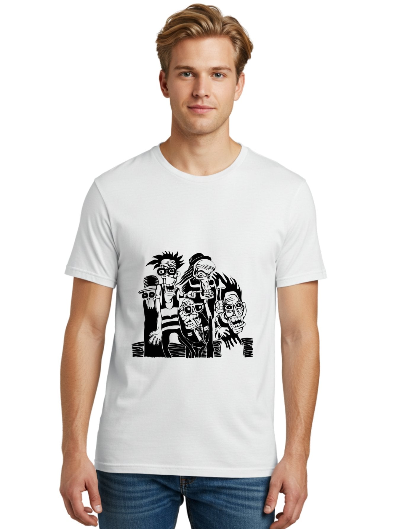 Dead Crew Men'S Graphic Tee, 100% Cotton, Comfortable Casual Summer Wear, Machine Washable, Zombies, Undead Creatures, Horror Theme, Dark Illustration, Gothic Art, Punk Style, Creepy Characters, Morbid Humor Aae227 24