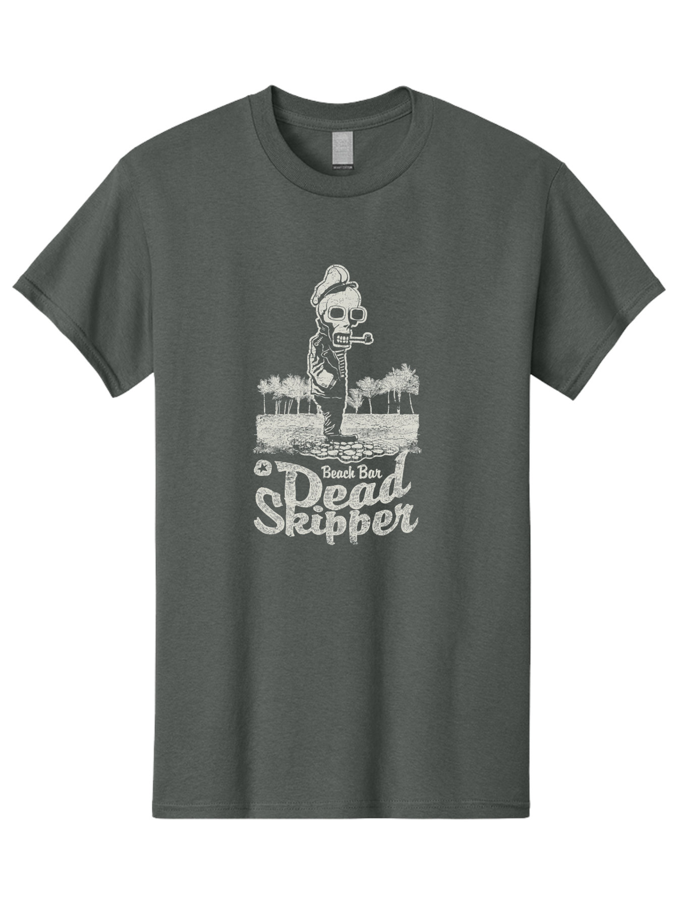 Dead Skipper Skull Men'S Graphic Tee, 100% Cotton, Comfortable Casual Summer Wear, Machine Washable, Skeleton Playing Guitar, Beach Bar Vibes, Tropical Setting, Palm Trees, Rock On, Summer Fun, Coastal Entertainment, Relaxed Atmosphere Aae228 8