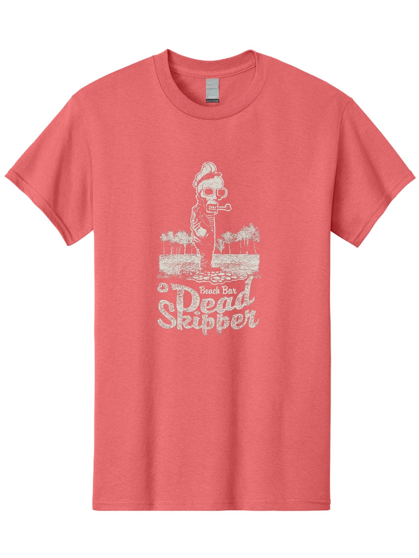 Dead Skipper Skull Men'S Graphic Tee, 100% Cotton, Comfortable Casual Summer Wear, Machine Washable, Skeleton Playing Guitar, Beach Bar Vibes, Tropical Setting, Palm Trees, Rock On, Summer Fun, Coastal Entertainment, Relaxed Atmosphere Aae228 6
