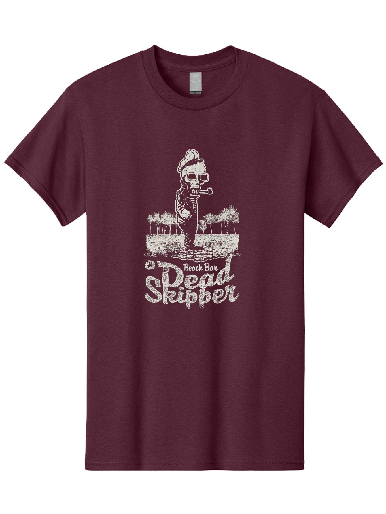 Dead Skipper Skull Men'S Graphic Tee, 100% Cotton, Comfortable Casual Summer Wear, Machine Washable, Skeleton Playing Guitar, Beach Bar Vibes, Tropical Setting, Palm Trees, Rock On, Summer Fun, Coastal Entertainment, Relaxed Atmosphere Aae228 4
