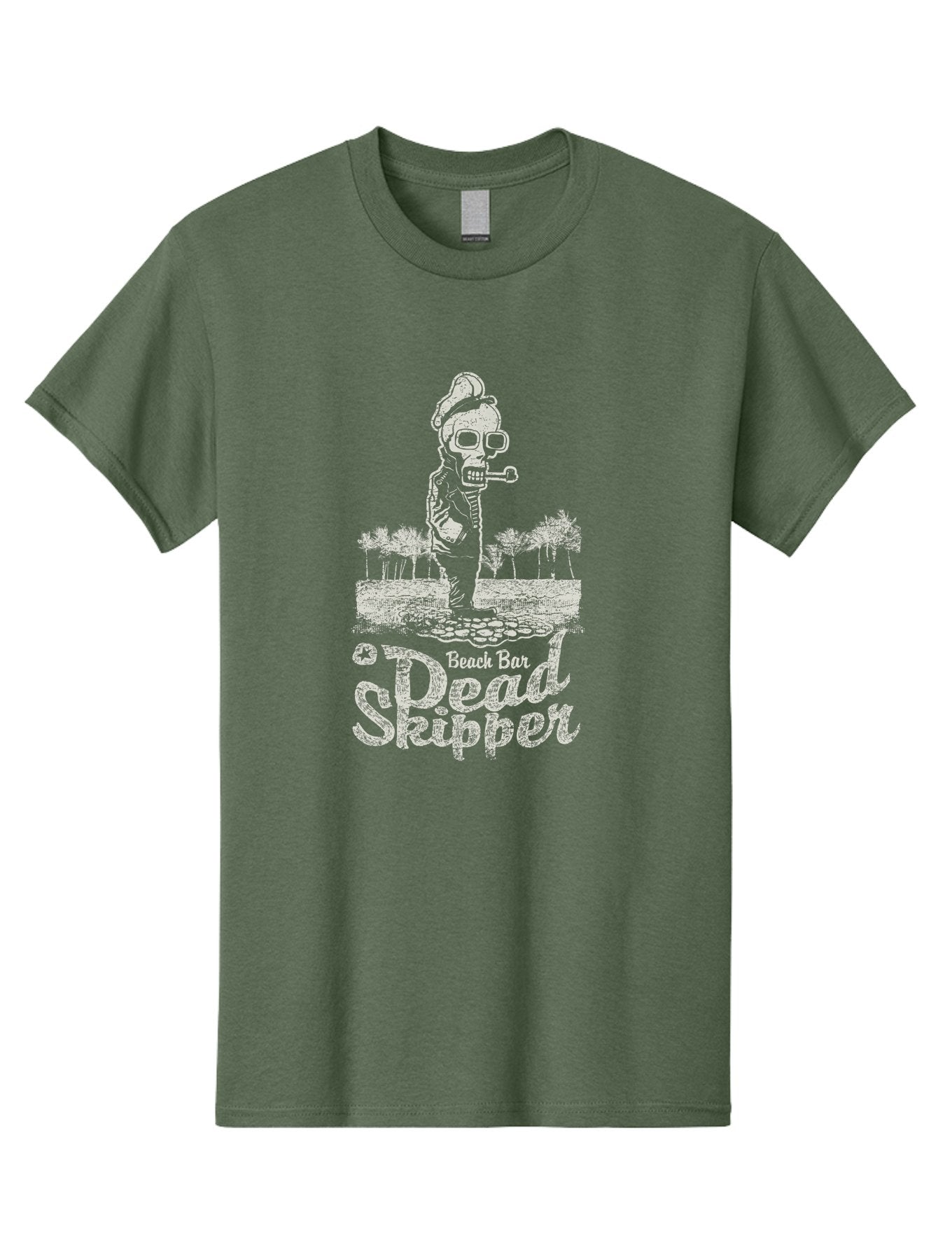 Dead Skipper Skull Men'S Graphic Tee, 100% Cotton, Comfortable Casual Summer Wear, Machine Washable, Skeleton Playing Guitar, Beach Bar Vibes, Tropical Setting, Palm Trees, Rock On, Summer Fun, Coastal Entertainment, Relaxed Atmosphere Aae228 3