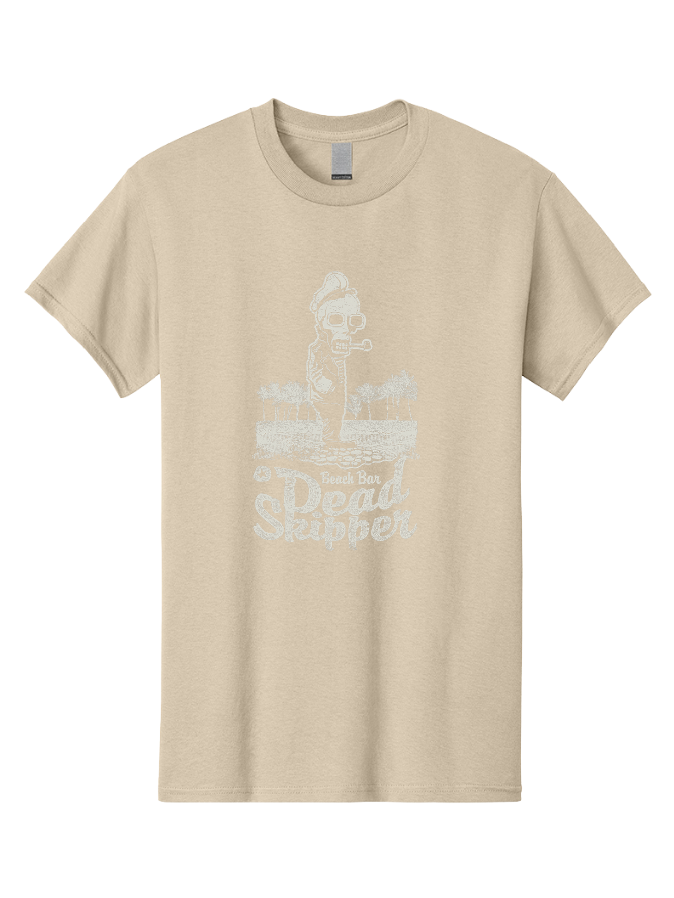 Dead Skipper Skull Men'S Graphic Tee, 100% Cotton, Comfortable Casual Summer Wear, Machine Washable, Skeleton Playing Guitar, Beach Bar Vibes, Tropical Setting, Palm Trees, Rock On, Summer Fun, Coastal Entertainment, Relaxed Atmosphere Aae228