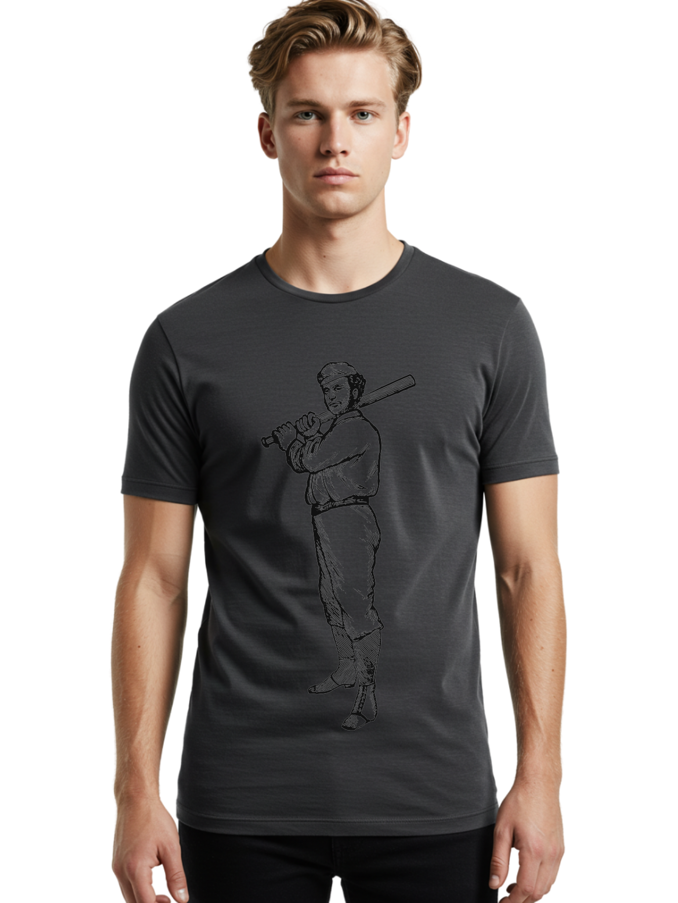 Deadball Era Legend Men'S Graphic Tee, 100% Cotton, Comfortable Casual Summer Wear, Machine Washable, Baseball Player, Vintage Illustration, Baseball Bat, Classic Uniform, Athletic Stance, Sports Nostalgia, Retro Graphics Aae229 24