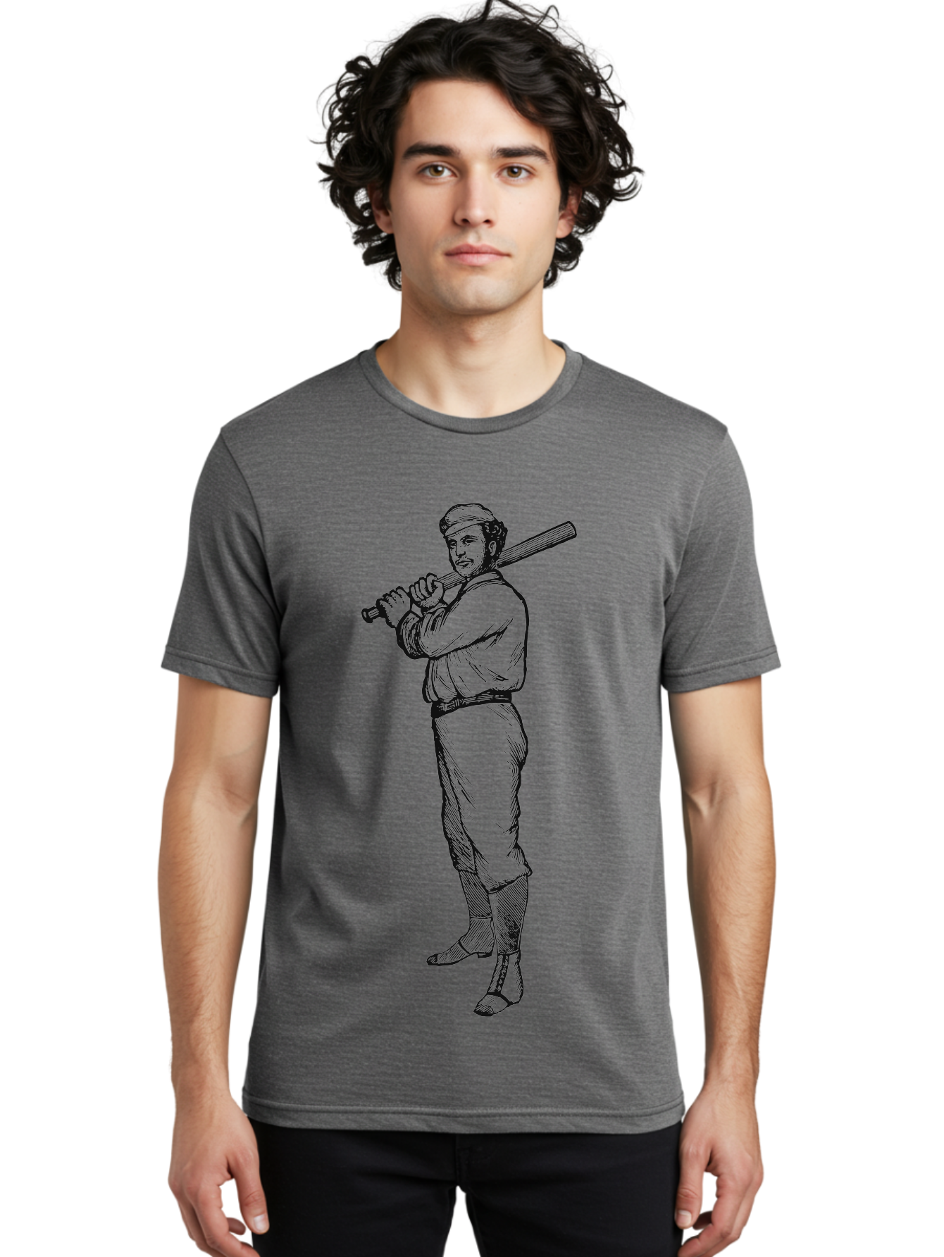 Deadball Era Legend Men'S Graphic Tee, 100% Cotton, Comfortable Casual Summer Wear, Machine Washable, Baseball Player, Vintage Illustration, Baseball Bat, Classic Uniform, Athletic Stance, Sports Nostalgia, Retro Graphics Aae229 22