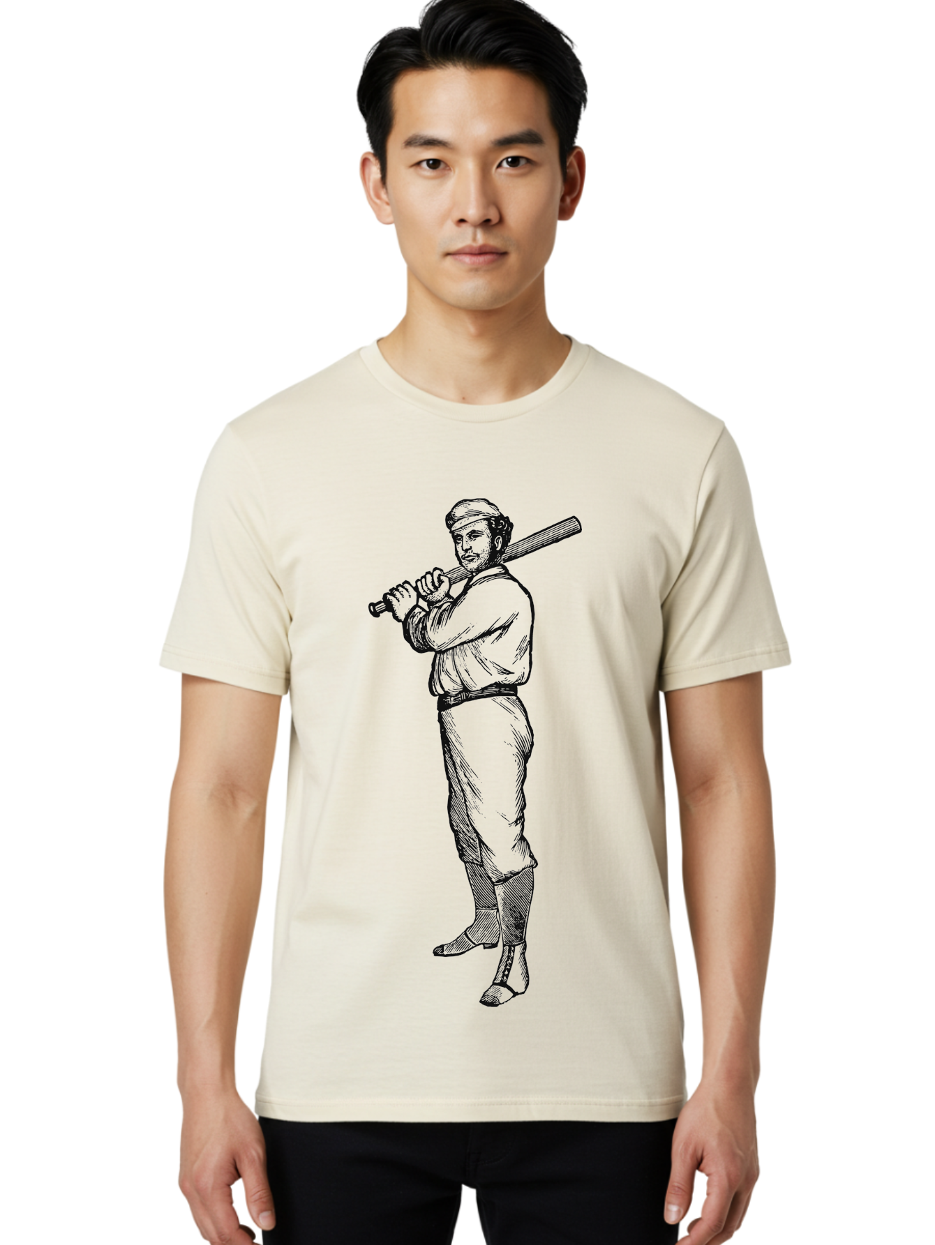 Deadball Era Legend Men'S Graphic Tee, 100% Cotton, Comfortable Casual Summer Wear, Machine Washable, Baseball Player, Vintage Illustration, Baseball Bat, Classic Uniform, Athletic Stance, Sports Nostalgia, Retro Graphics Aae229 28