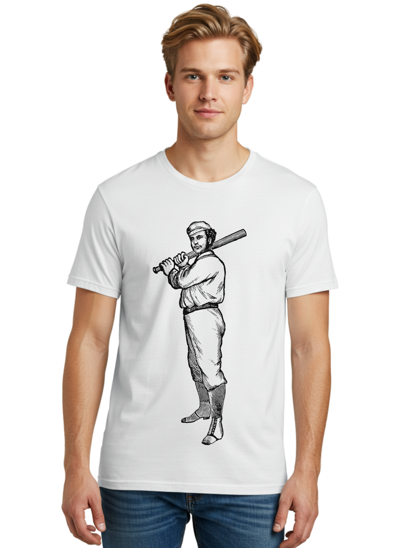 Deadball Era Legend Men'S Graphic Tee, 100% Cotton, Comfortable Casual Summer Wear, Machine Washable, Baseball Player, Vintage Illustration, Baseball Bat, Classic Uniform, Athletic Stance, Sports Nostalgia, Retro Graphics Aae229 20