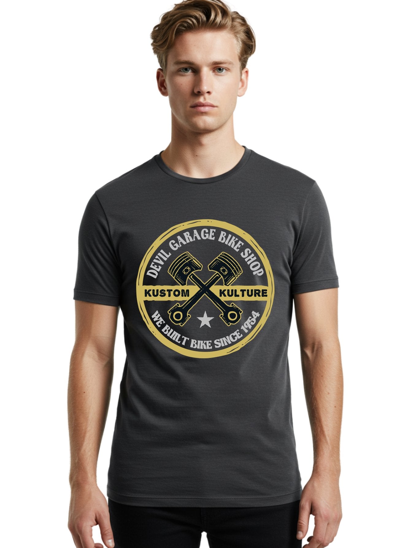 Devil Garage Men'S Graphic Tee, 100% Cotton, Comfortable Casual Summer Wear, Machine Washable, Custom Motorcycle Culture, Kustom Bikes, Bike Shop, Devil Garage, Motorcycle Enthusiasts, Bike Customization, Vintage Bikes, 1954 Legacy Aae233 30