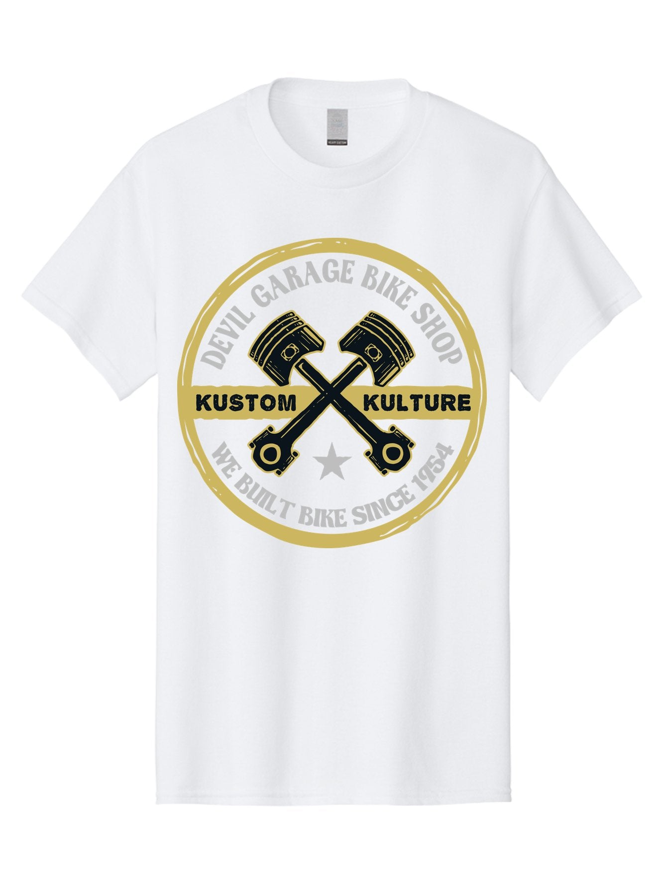 Devil Garage Men'S Graphic Tee, 100% Cotton, Comfortable Casual Summer Wear, Machine Washable, Custom Motorcycle Culture, Kustom Bikes, Bike Shop, Devil Garage, Motorcycle Enthusiasts, Bike Customization, Vintage Bikes, 1954 Legacy Aae233