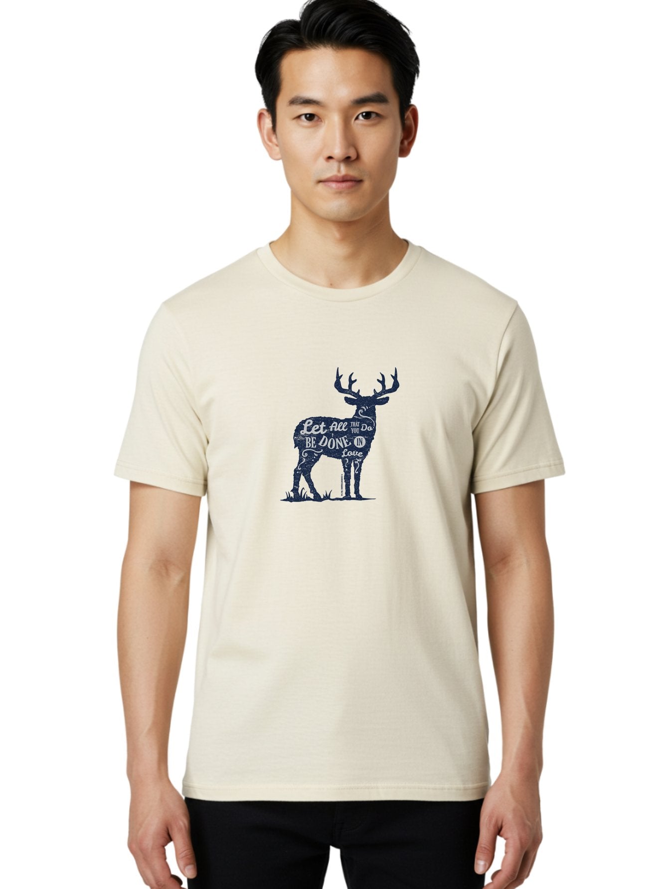 Done In Love Men'S Graphic Tee, 100% Cotton, Comfortable Casual Summer Wear, Machine Washable, Inspirational Deer Design, Motivational Quote, Love Message, Wildlife Art, Typographic Illustration, Positive Affirmation, Creative Typography, Aae242 23