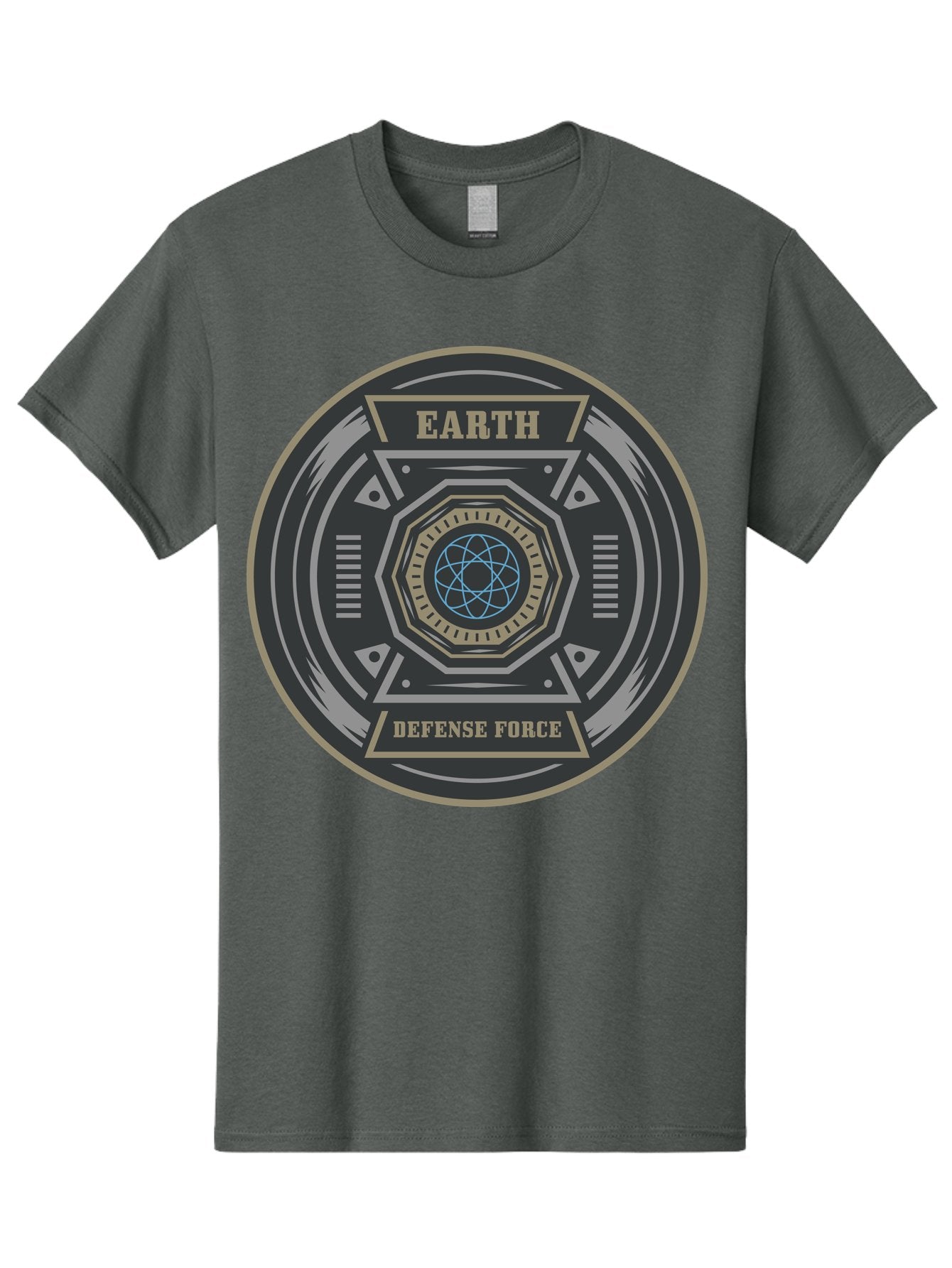 Earth Defense Force Men'S Graphic Tee, 100% Cotton, Comfortable Casual Summer Wear, Machine Washable, Futuristic Logo, Sci-Fi Emblem, Defense Force Badge, Earth Protection, Geometric Shapes, Metallic Design, Advanced Technology, Aae250