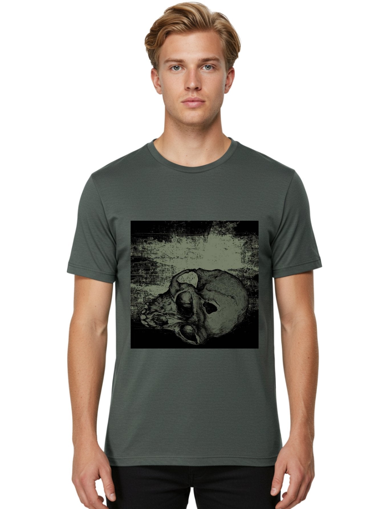 Echo Of Death Men'S Graphic Tee, 100% Cotton, Comfortable Casual Summer Wear, Machine Washable, Dark Artwork, Gothic Illustration, Human Skull, Grunge Style, Mysterious Ambiance, Eerie Atmosphere, Monochromatic Tones Aae251 30