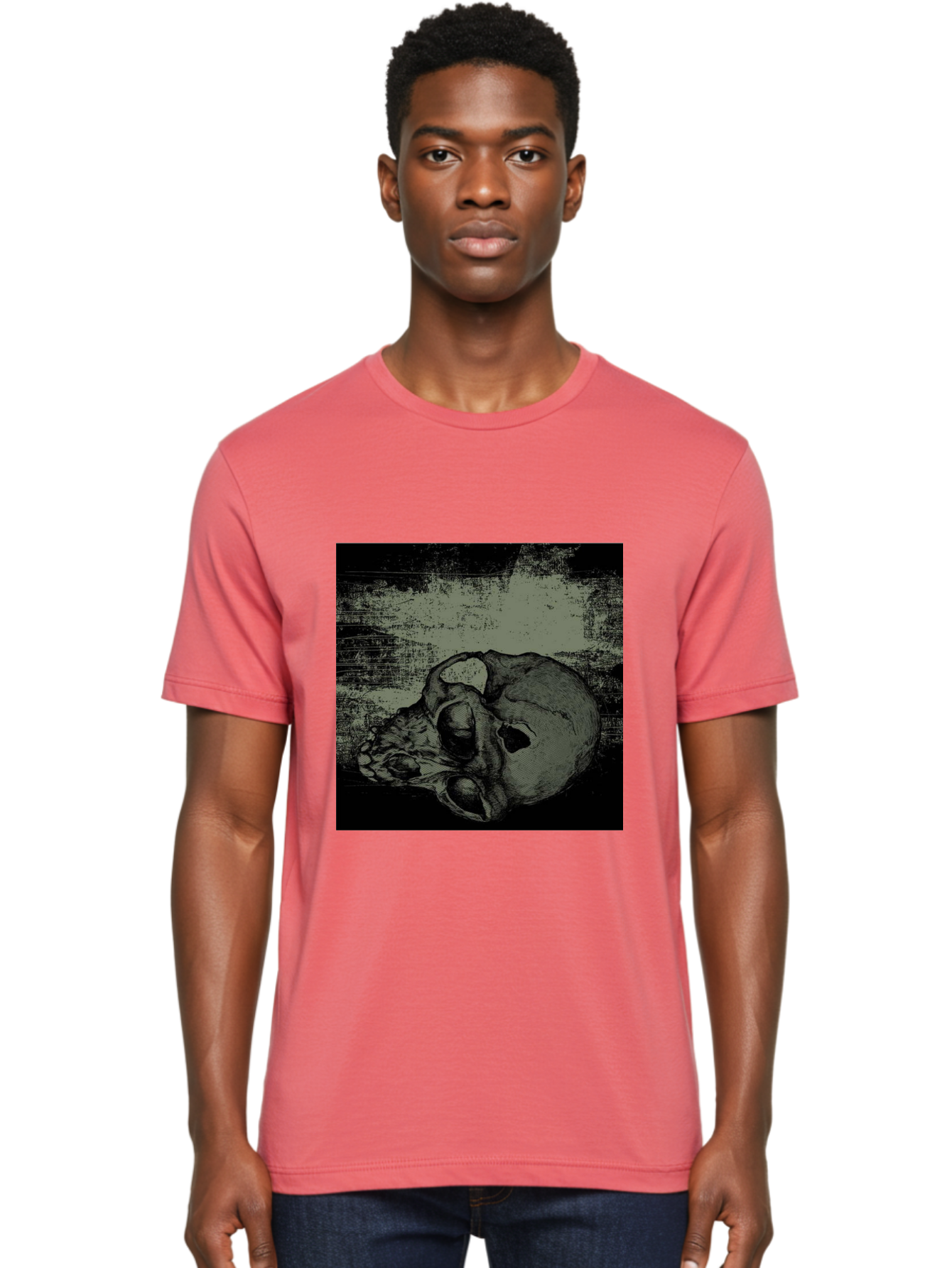 Echo Of Death Men'S Graphic Tee, 100% Cotton, Comfortable Casual Summer Wear, Machine Washable, Dark Artwork, Gothic Illustration, Human Skull, Grunge Style, Mysterious Ambiance, Eerie Atmosphere, Monochromatic Tones Aae251 30
