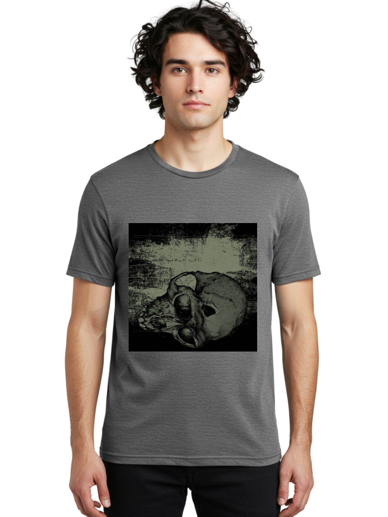 Echo Of Death Men'S Graphic Tee, 100% Cotton, Comfortable Casual Summer Wear, Machine Washable, Dark Artwork, Gothic Illustration, Human Skull, Grunge Style, Mysterious Ambiance, Eerie Atmosphere, Monochromatic Tones Aae251 28