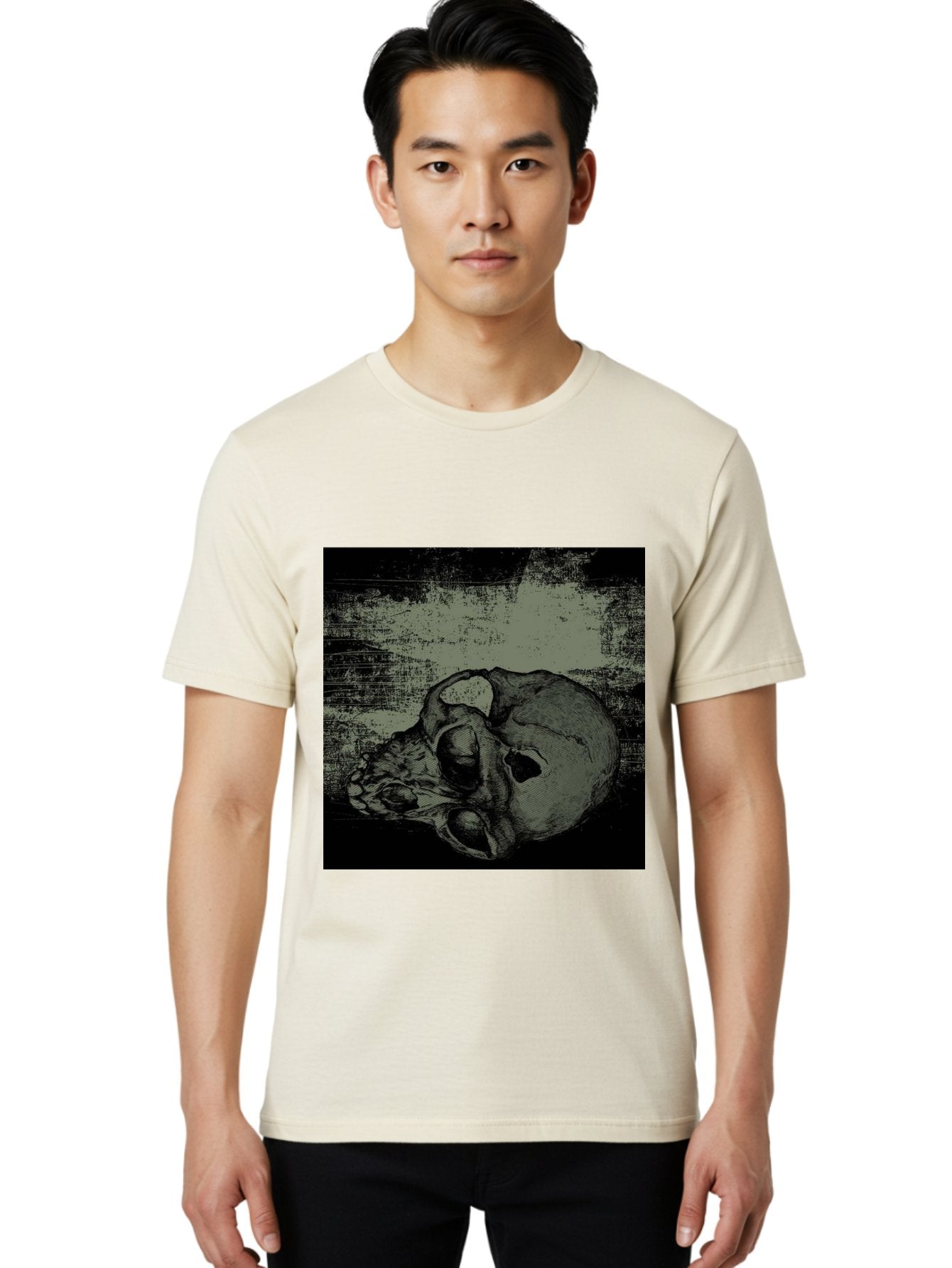 Echo Of Death Men'S Graphic Tee, 100% Cotton, Comfortable Casual Summer Wear, Machine Washable, Dark Artwork, Gothic Illustration, Human Skull, Grunge Style, Mysterious Ambiance, Eerie Atmosphere, Monochromatic Tones Aae251 27