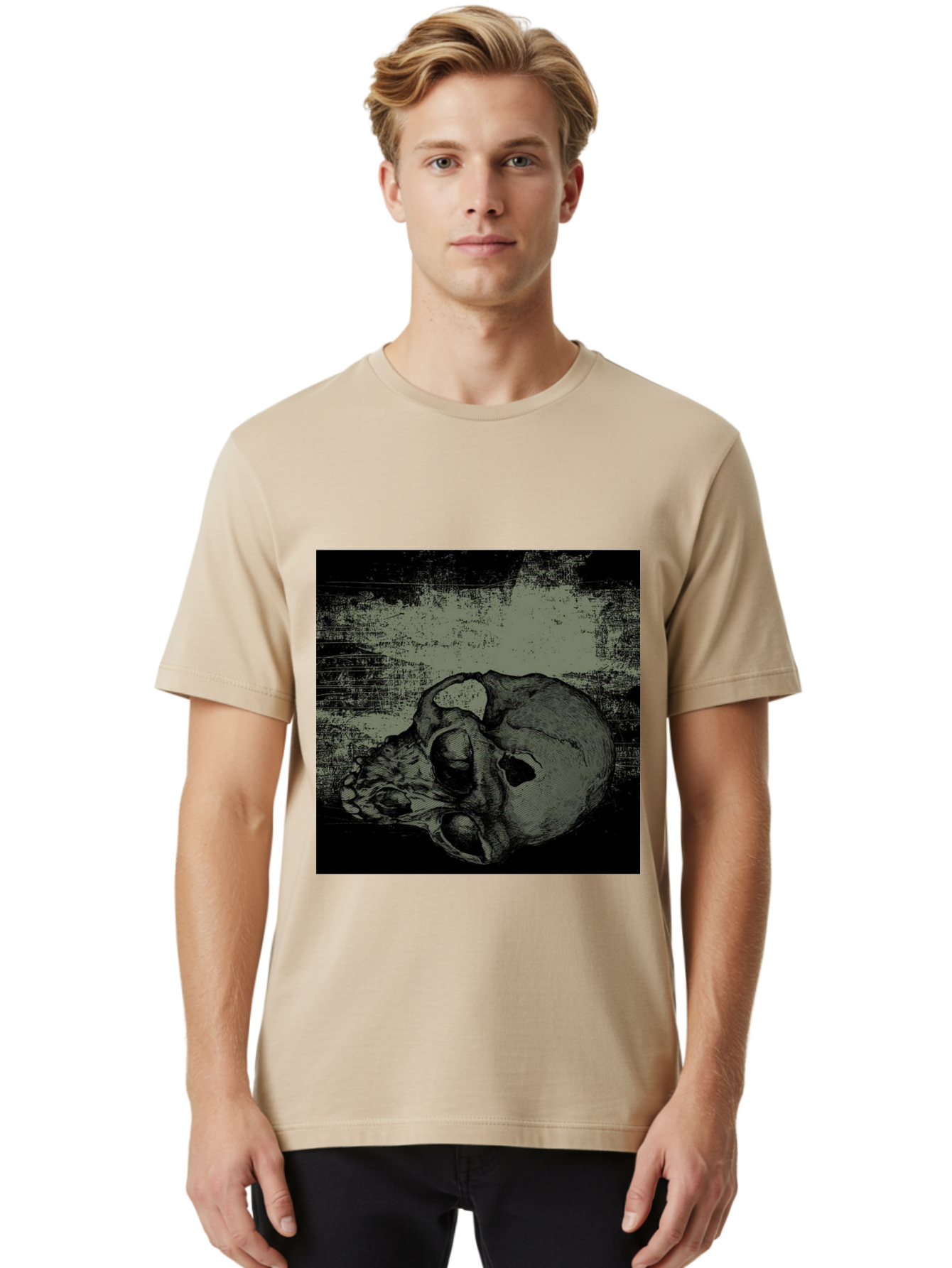 Echo Of Death Men'S Graphic Tee, 100% Cotton, Comfortable Casual Summer Wear, Machine Washable, Dark Artwork, Gothic Illustration, Human Skull, Grunge Style, Mysterious Ambiance, Eerie Atmosphere, Monochromatic Tones Aae251 10