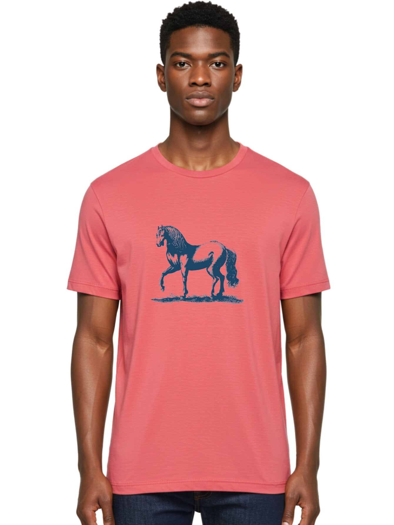 Elegant Horse Men'S Graphic Tee, 100% Cotton, Comfortable Casual Summer Wear, Machine Washable, Horse Running, Dynamic Movement, Equine Art, Horse Illustration, Majestic Animal, Flowing Mane, Dynamic Pose, Grassy Ground, Bold Lines Aae257 25