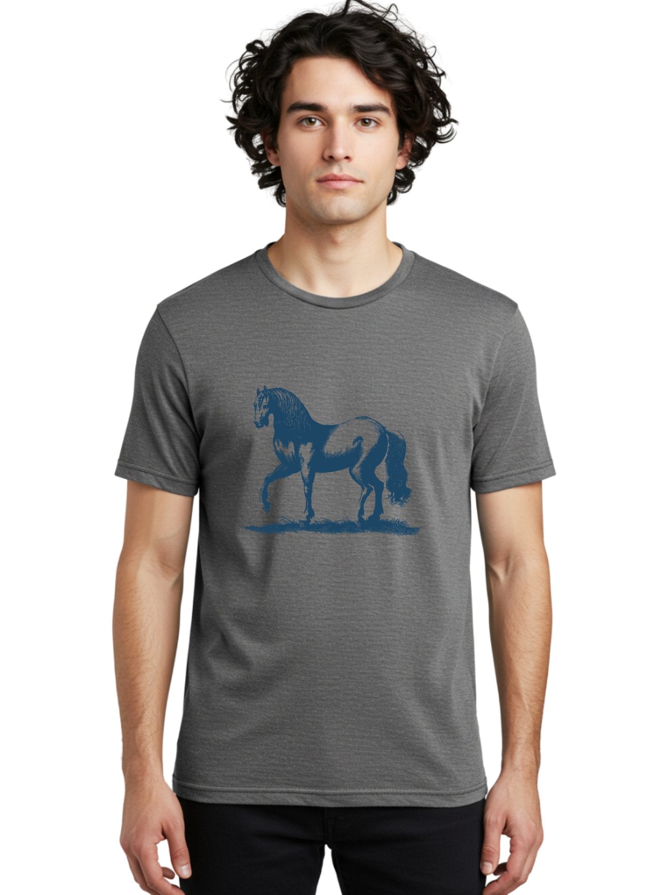 Elegant Horse Men'S Graphic Tee, 100% Cotton, Comfortable Casual Summer Wear, Machine Washable, Horse Running, Dynamic Movement, Equine Art, Horse Illustration, Majestic Animal, Flowing Mane, Dynamic Pose, Grassy Ground, Bold Lines Aae257 21
