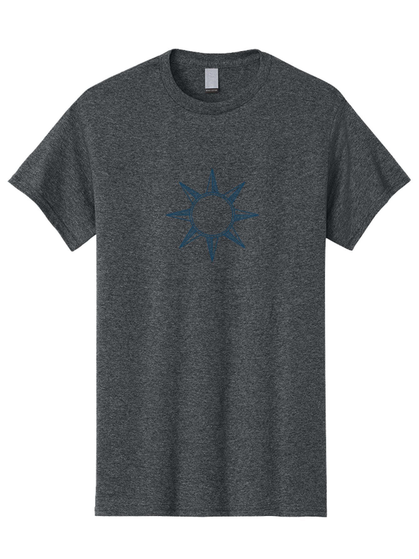Emblem Men'S Graphic Tee, 100% Cotton, Comfortable Casual Summer Wear, Machine Washable, Sun Symbol, Simple Icon, Minimalist Design, Blue Outline, Star Shape, Solar Representation, Stylized Sun Aae259 11