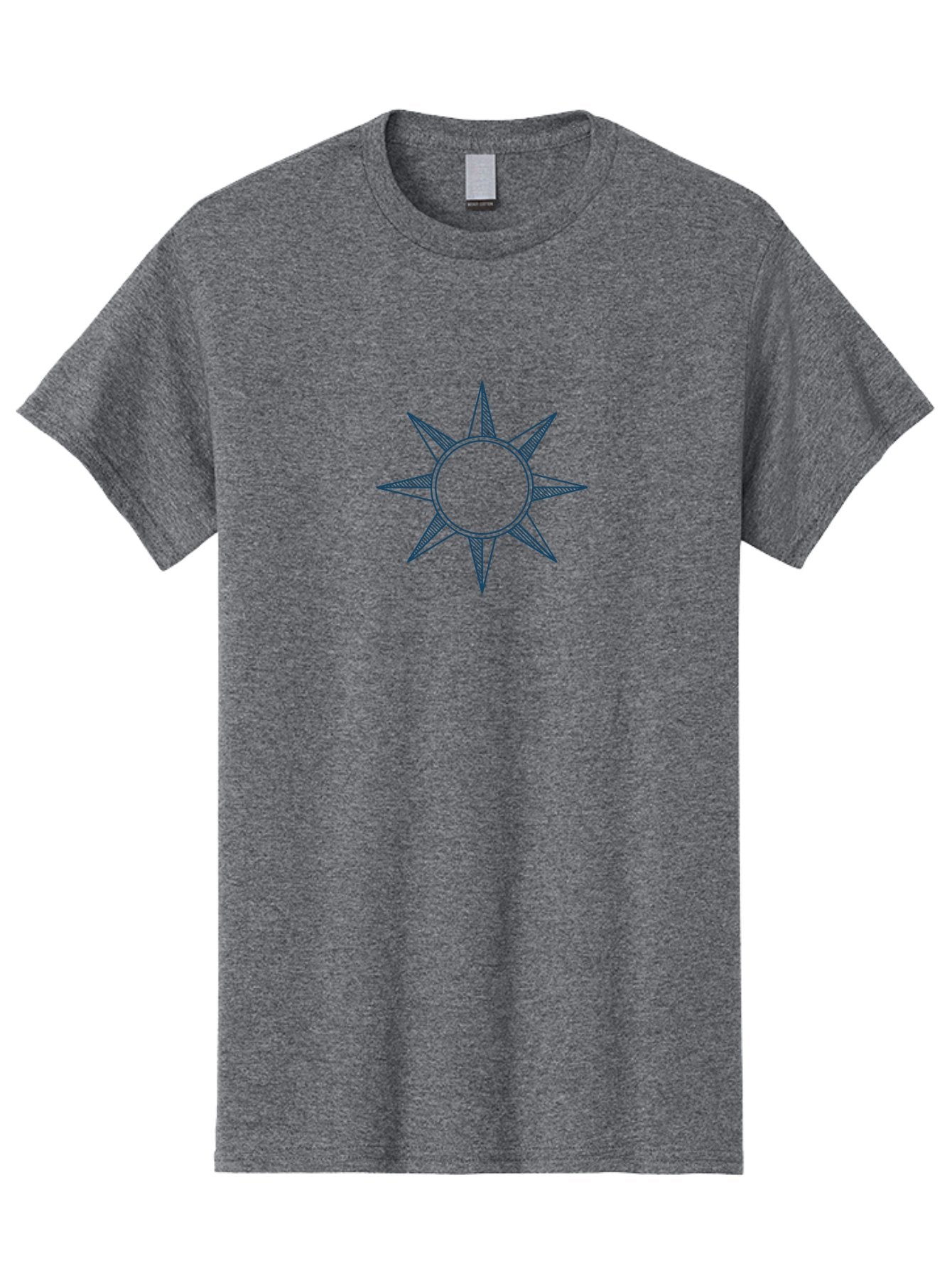 Emblem Men'S Graphic Tee, 100% Cotton, Comfortable Casual Summer Wear, Machine Washable, Sun Symbol, Simple Icon, Minimalist Design, Blue Outline, Star Shape, Solar Representation, Stylized Sun Aae259 3