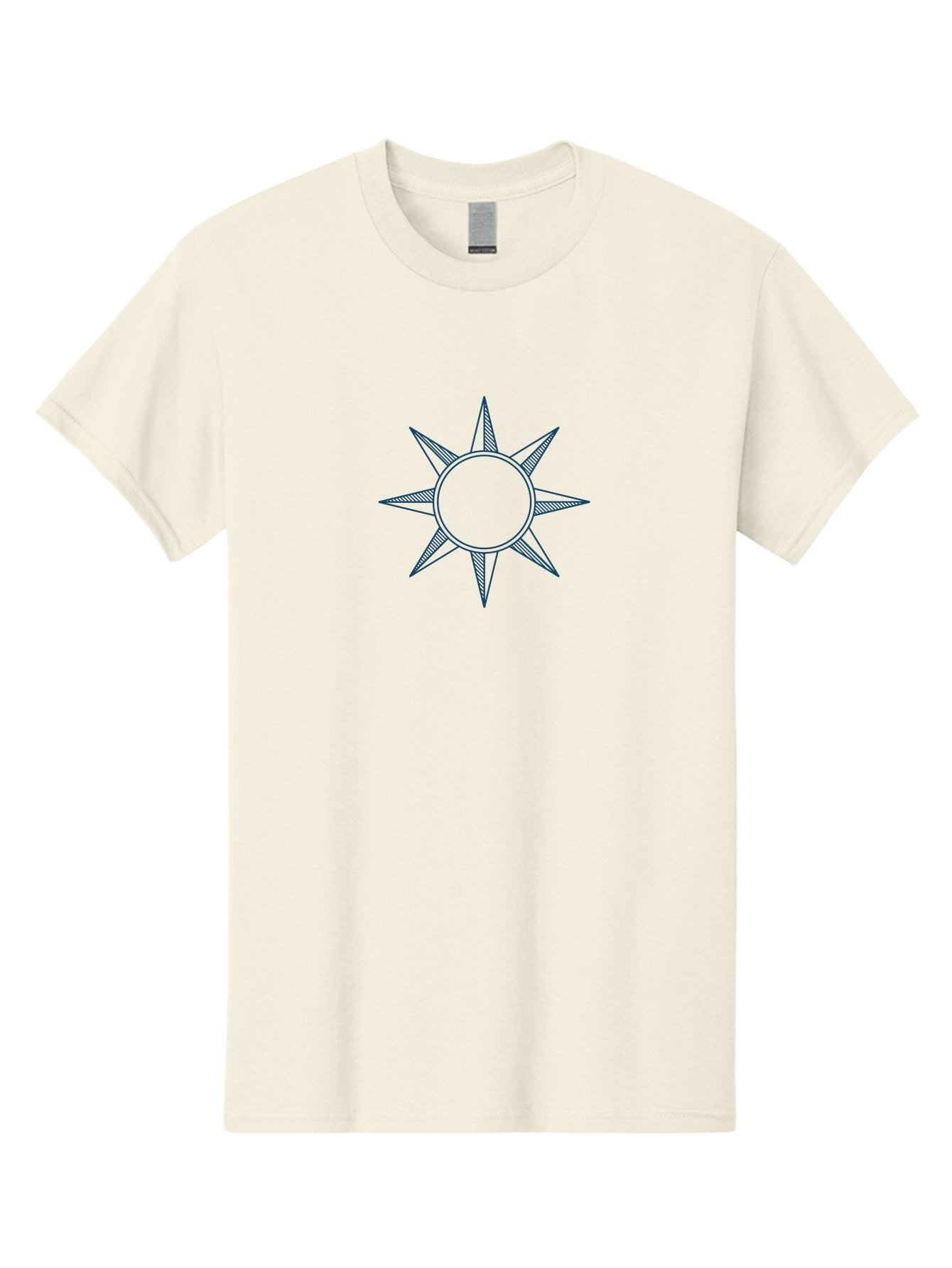 Emblem Men'S Graphic Tee, 100% Cotton, Comfortable Casual Summer Wear, Machine Washable, Sun Symbol, Simple Icon, Minimalist Design, Blue Outline, Star Shape, Solar Representation, Stylized Sun Aae259 12