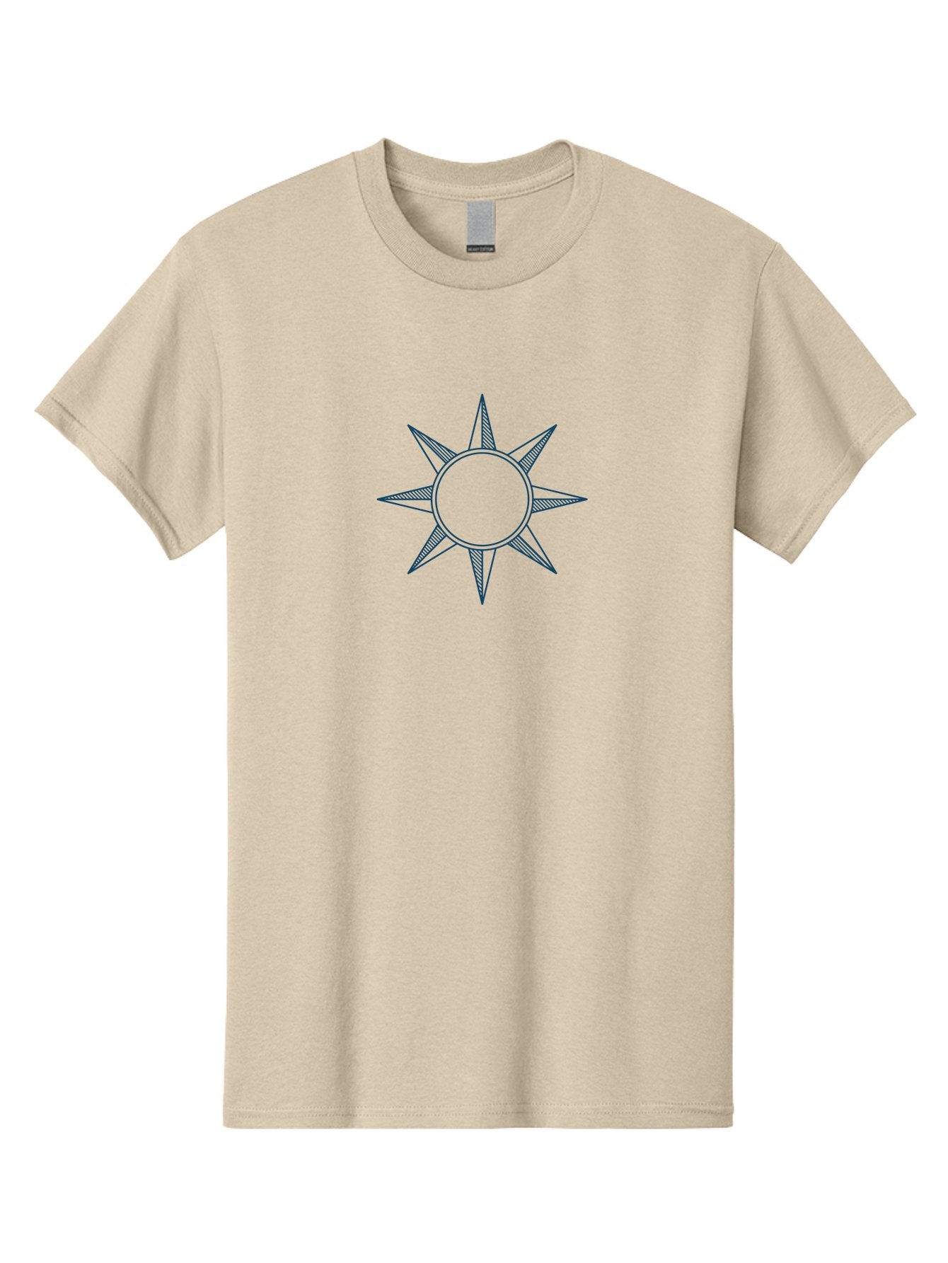 Emblem Men'S Graphic Tee, 100% Cotton, Comfortable Casual Summer Wear, Machine Washable, Sun Symbol, Simple Icon, Minimalist Design, Blue Outline, Star Shape, Solar Representation, Stylized Sun Aae259 4