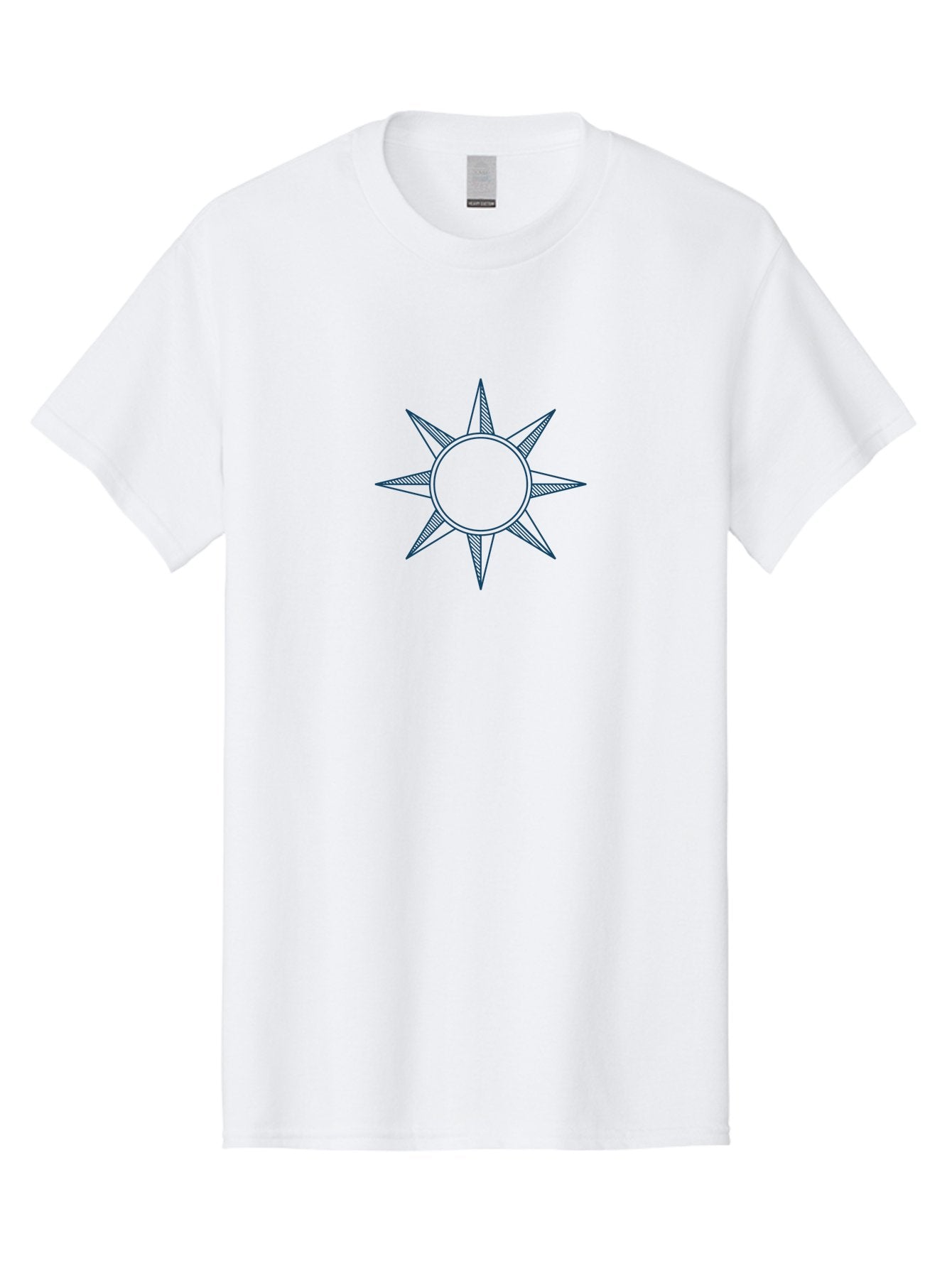 Emblem Men'S Graphic Tee, 100% Cotton, Comfortable Casual Summer Wear, Machine Washable, Sun Symbol, Simple Icon, Minimalist Design, Blue Outline, Star Shape, Solar Representation, Stylized Sun Aae259 8