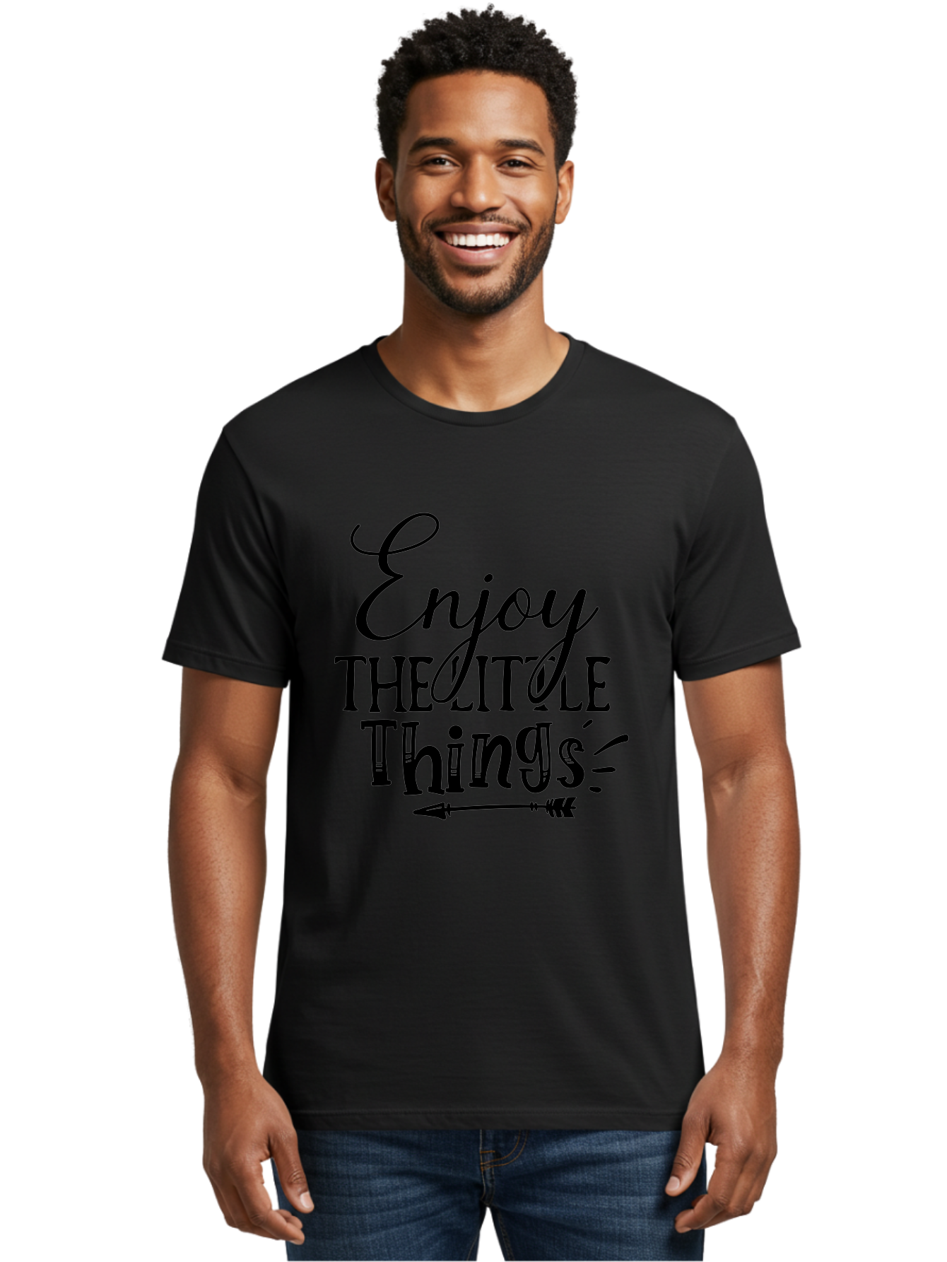 Enjoy The Little Things Men'S Graphic Tee, 100% Cotton, Comfortable Casual Summer Wear, Machine Washable, Inspirational Quote, Motivational Phrase, Positive Message, Enjoy The Little Things, Happiness, Mindfulness, Gratitude, Simple Living, Aae261 18