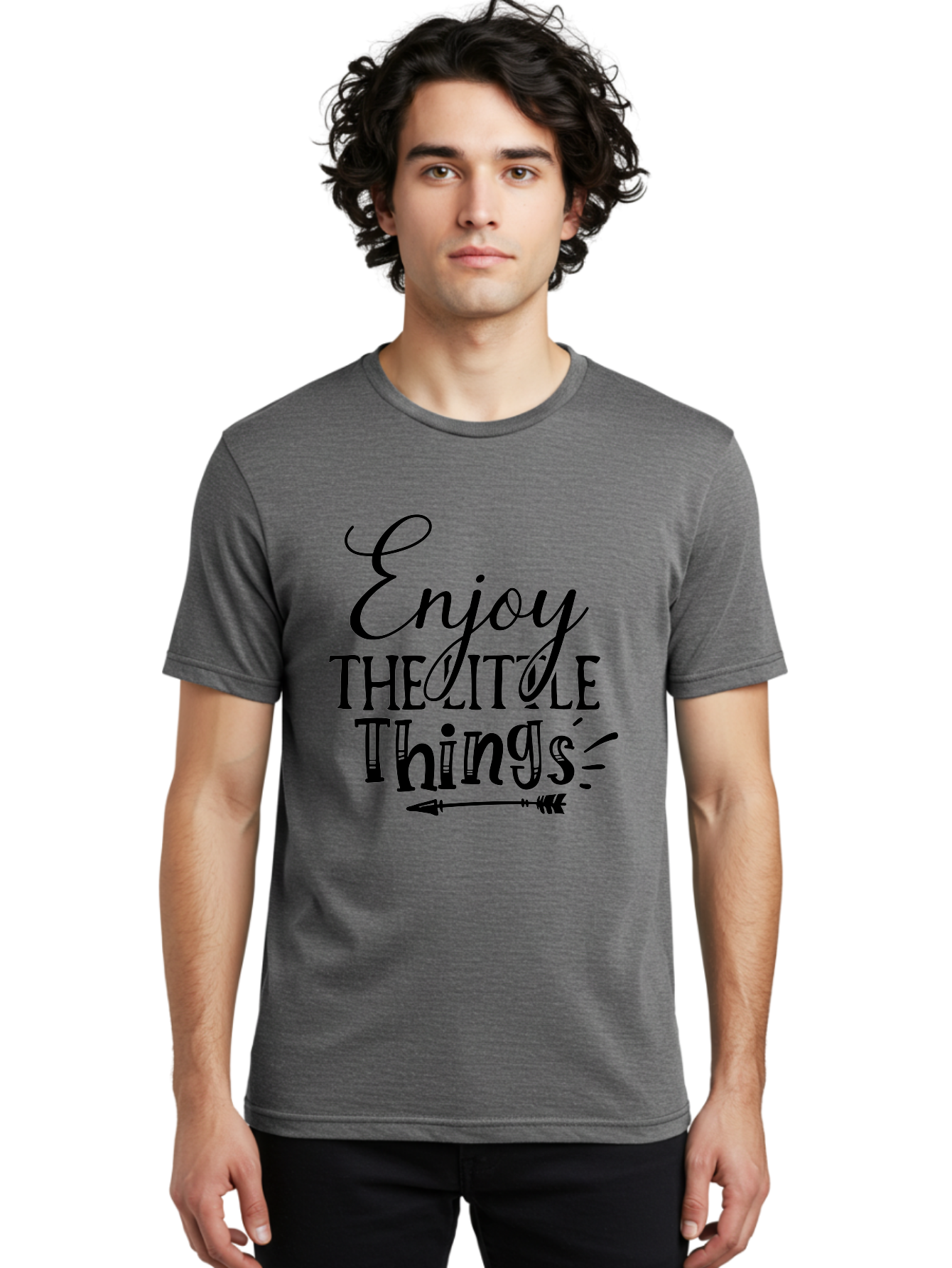 Enjoy The Little Things Men'S Graphic Tee, 100% Cotton, Comfortable Casual Summer Wear, Machine Washable, Inspirational Quote, Motivational Phrase, Positive Message, Enjoy The Little Things, Happiness, Mindfulness, Gratitude, Simple Living, Aae261 26
