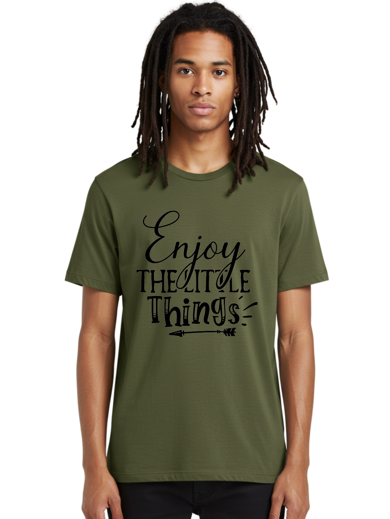Enjoy The Little Things Men'S Graphic Tee, 100% Cotton, Comfortable Casual Summer Wear, Machine Washable, Inspirational Quote, Motivational Phrase, Positive Message, Enjoy The Little Things, Happiness, Mindfulness, Gratitude, Simple Living, Aae261