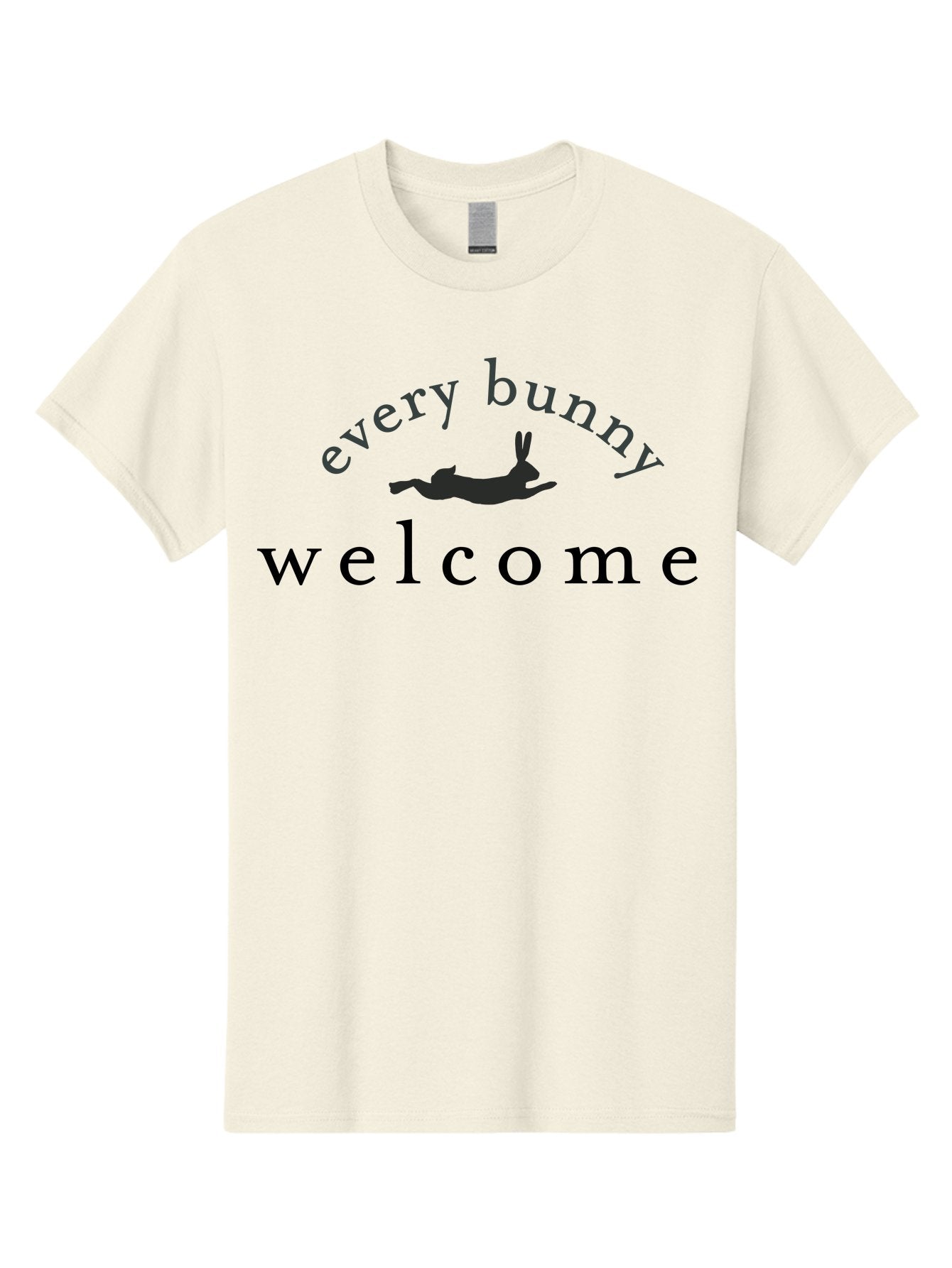 Every Bunny Welcome Men'S Graphic Tee, 100% Cotton, Comfortable Casual Summer Wear, Machine Washable, Bunny Silhouette, Every Bunny Welcome Sign, Rabbit Graphic, Welcome Message, Black Text, Funny Bunny, Cute Rabbit Aae263 3
