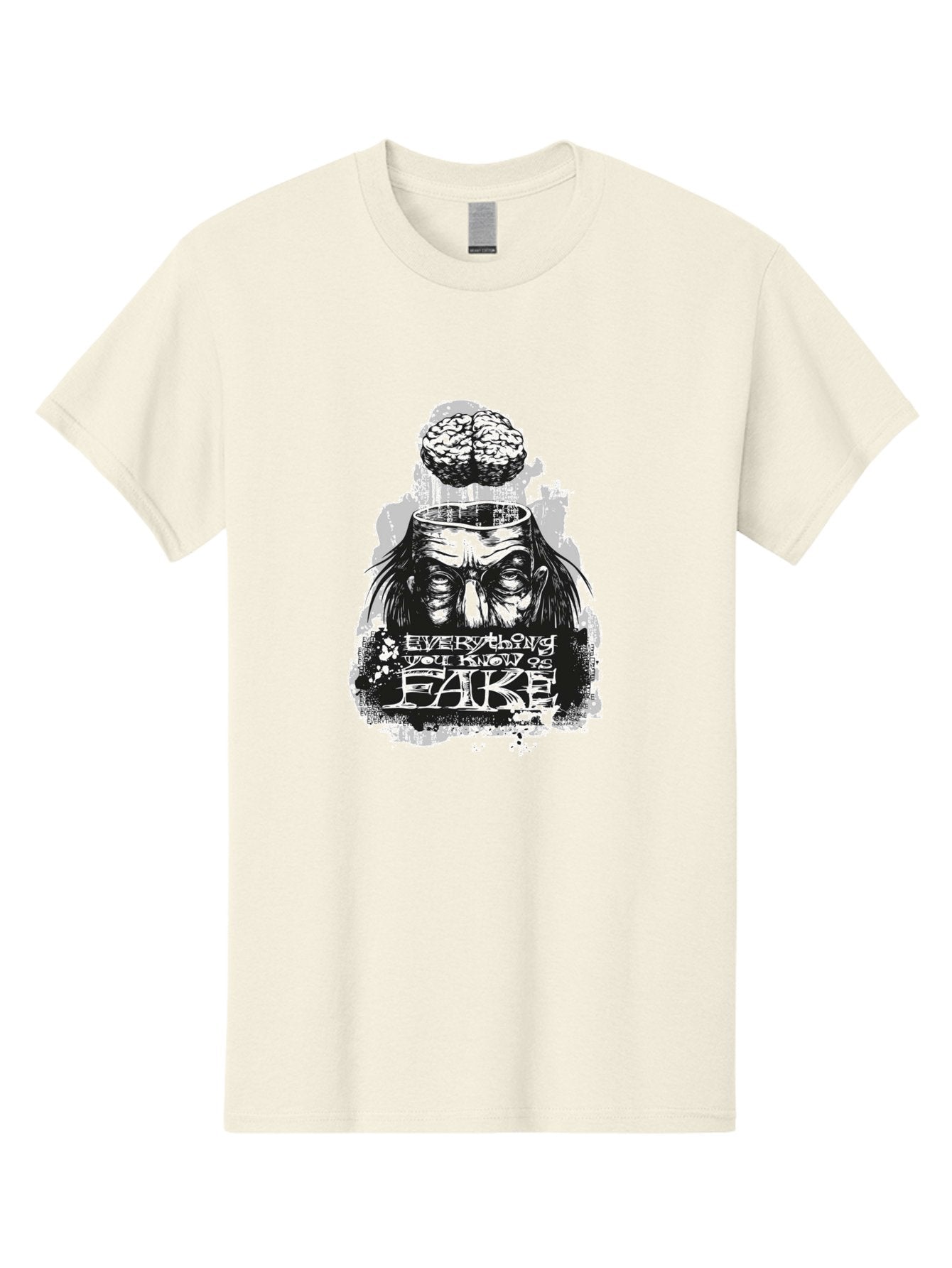 Everything You Know Is Fake Men'S Graphic Tee, 100% Cotton, Comfortable Casual Summer Wear, Machine Washable, Brain Being Removed, Mind Control, Psychological Manipulation, Conspiracy Theory, Mysterious Figure, Black And White Artwork, Aae264 12