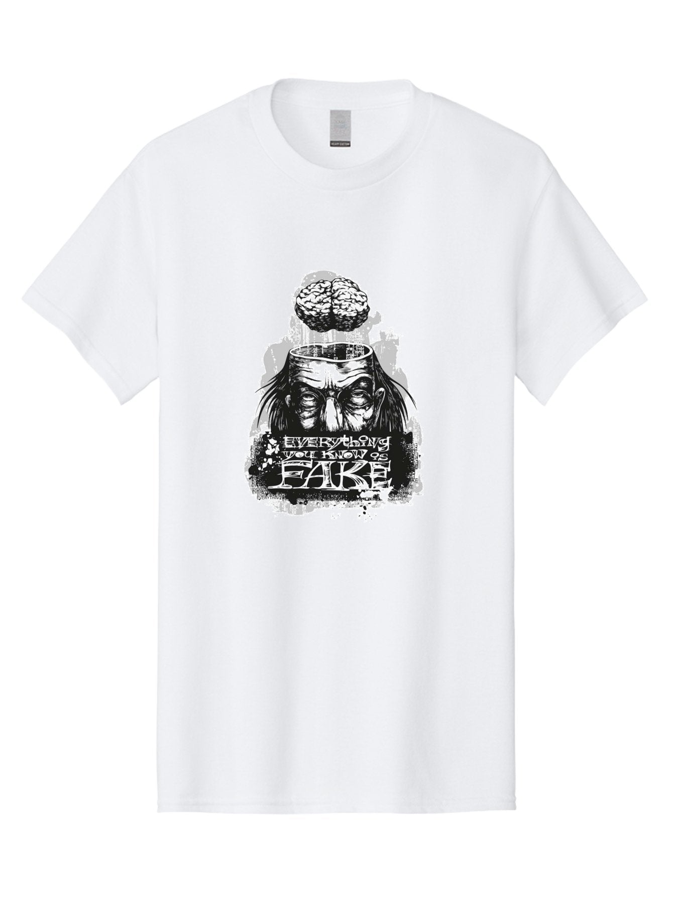 Everything You Know Is Fake Men'S Graphic Tee, 100% Cotton, Comfortable Casual Summer Wear, Machine Washable, Brain Being Removed, Mind Control, Psychological Manipulation, Conspiracy Theory, Mysterious Figure, Black And White Artwork, Aae264 14