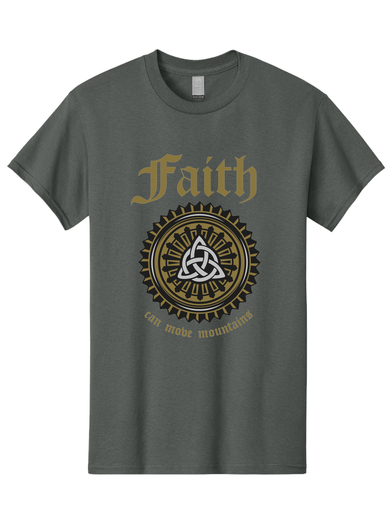 Faith Can Move Mountains Men'S Graphic Tee, 100% Cotton, Comfortable Casual Summer Wear, Machine Washable, Faith Symbol, Celtic Knot Design, Spiritual Emblem, Run Made Manifest, Ancient Celtic Art, Mystical Patterns, Sacred Geometry, Aae270