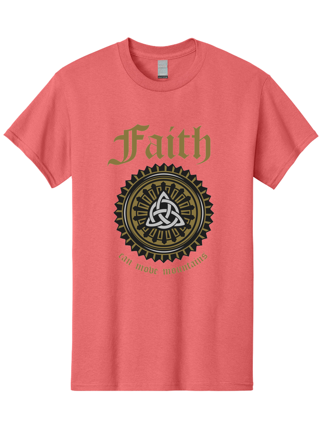 Faith Can Move Mountains Men'S Graphic Tee, 100% Cotton, Comfortable Casual Summer Wear, Machine Washable, Faith Symbol, Celtic Knot Design, Spiritual Emblem, Run Made Manifest, Ancient Celtic Art, Mystical Patterns, Sacred Geometry, Aae270 15